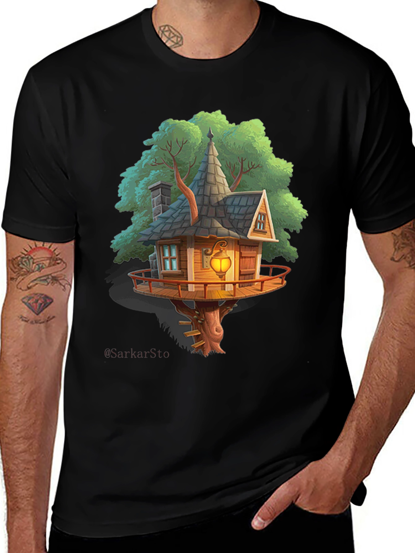 Whimsical Treehouse Graphic T-Shirt - Unique Design