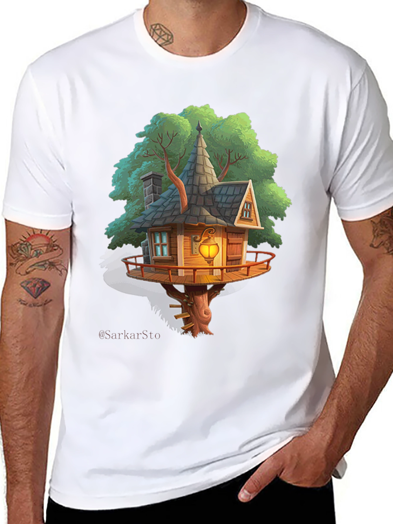 Whimsical Treehouse Graphic T-Shirt - Unique Design