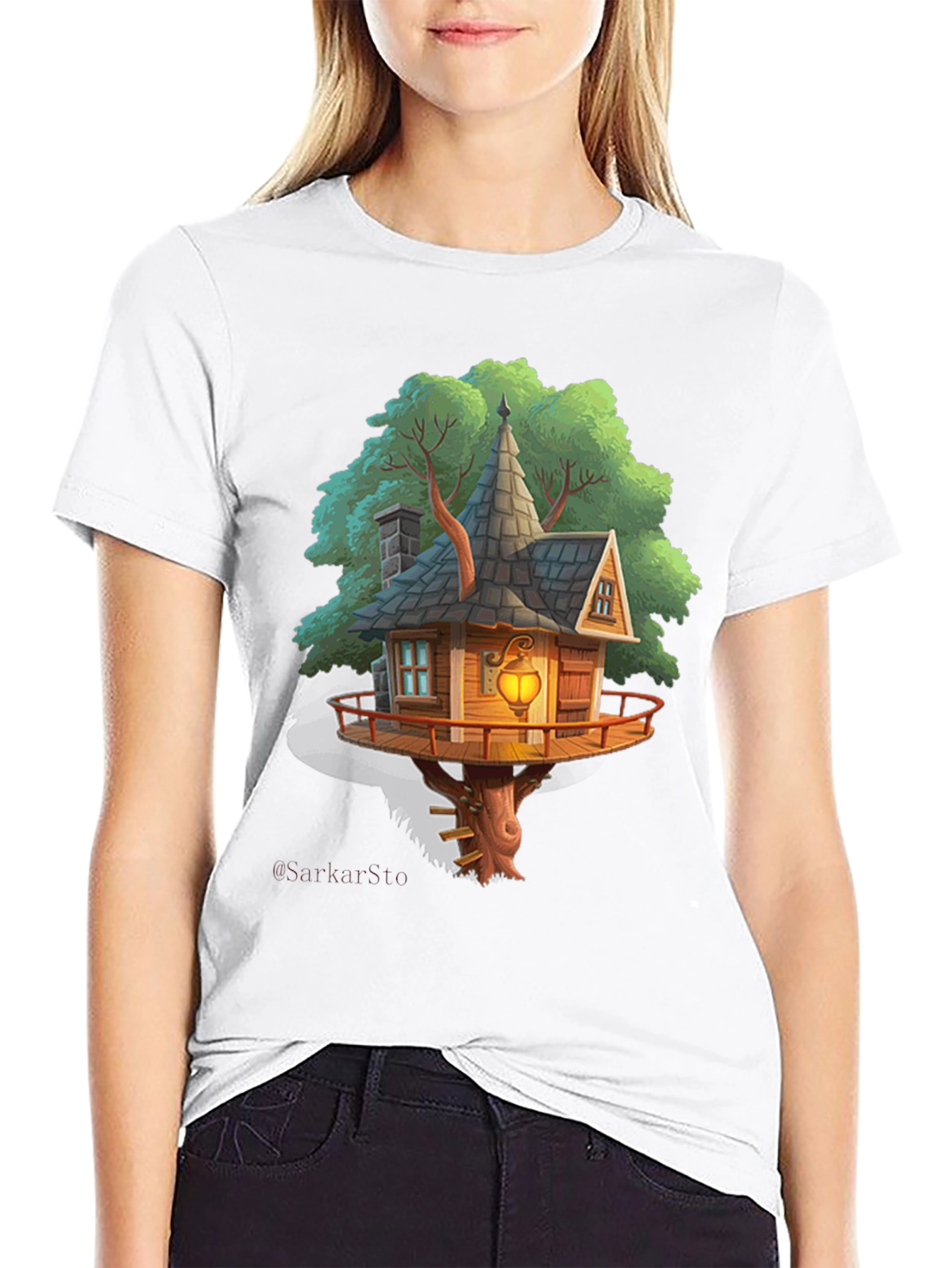 Whimsical Treehouse Graphic T-Shirt - Unique Design