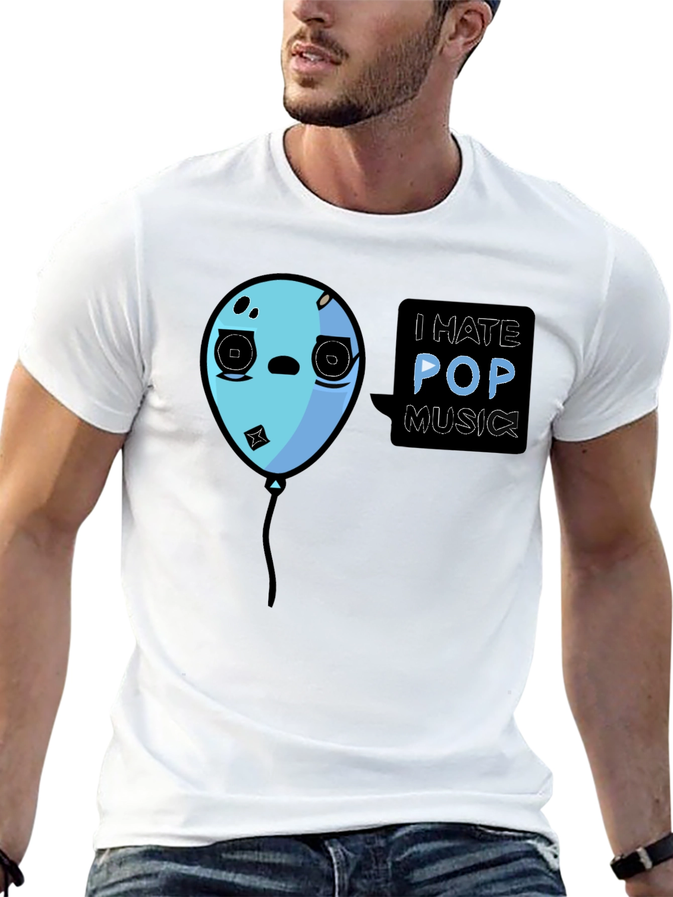 I Hate Pop Music Funny Balloon Black T-Shirt