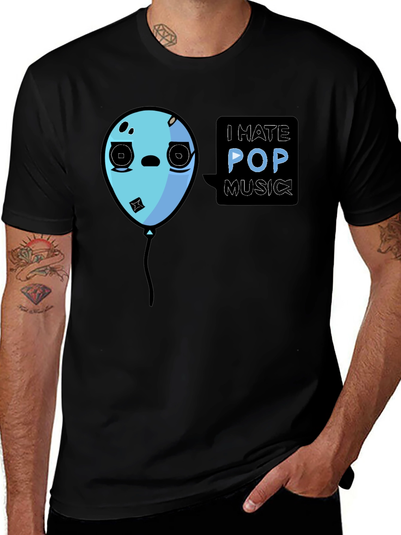 I Hate Pop Music Funny Balloon Black T-Shirt
