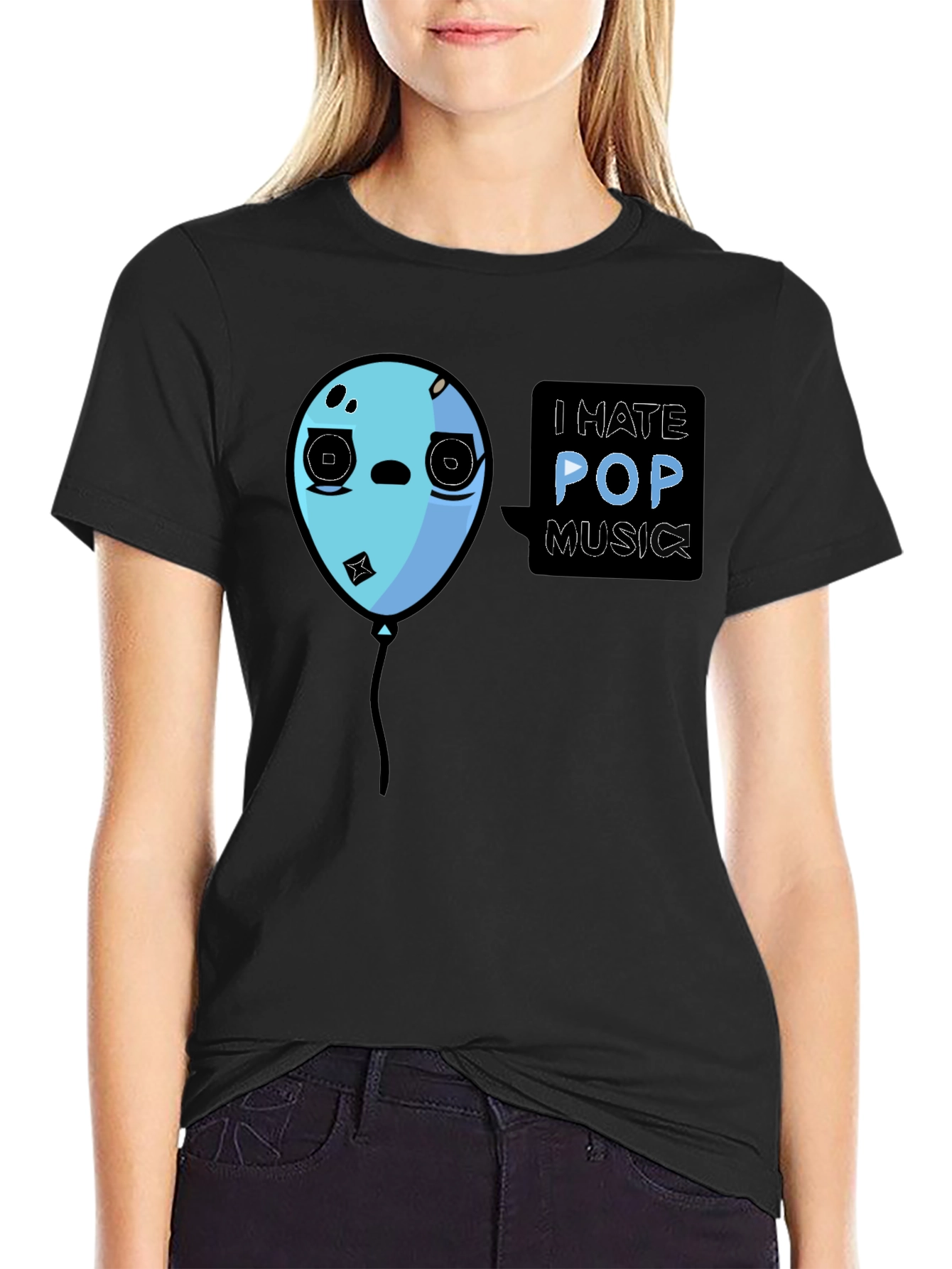I Hate Pop Music Funny Balloon Black T-Shirt