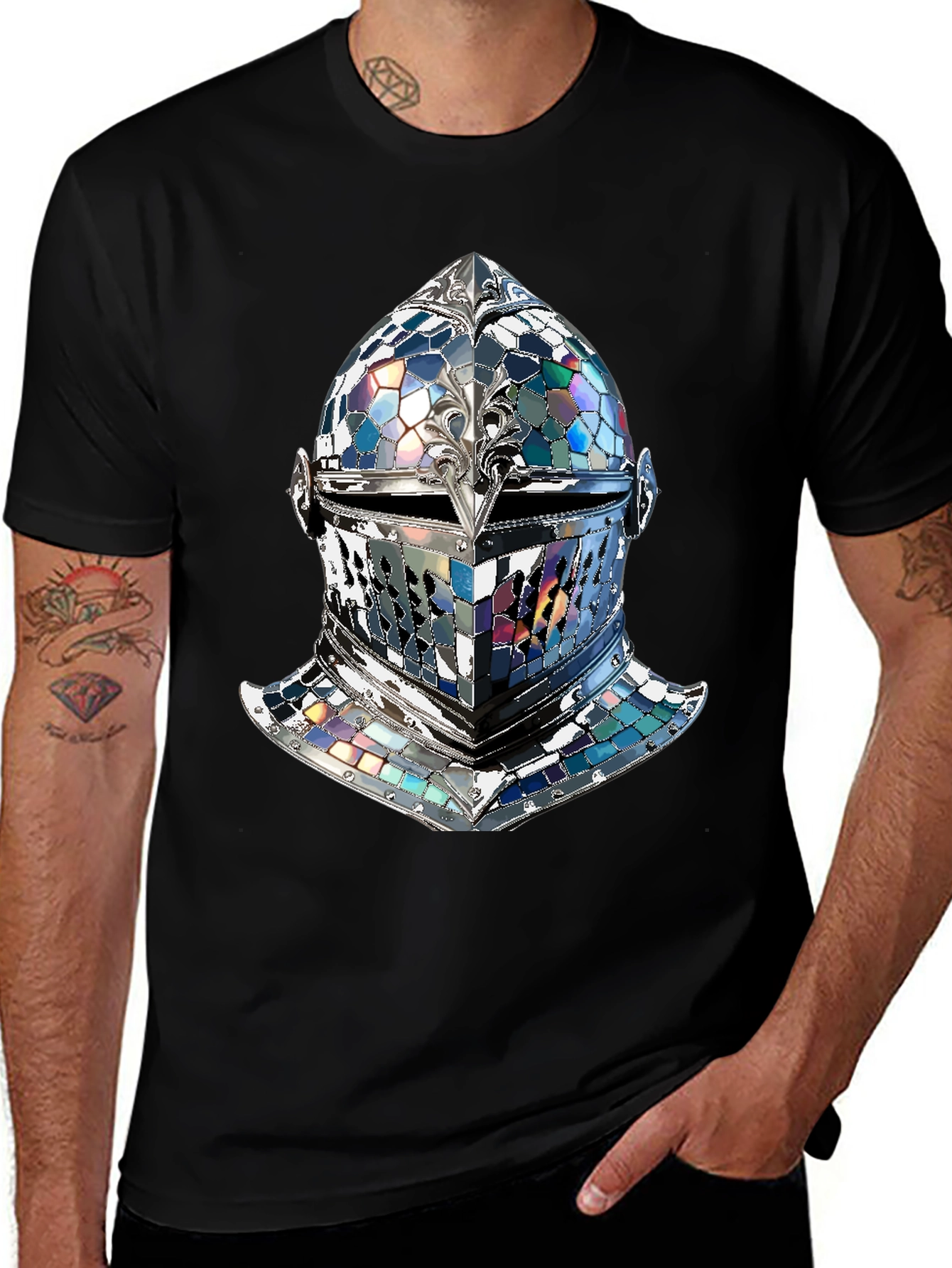 Knight Helmet Graphic Tee - Medieval Armor Design