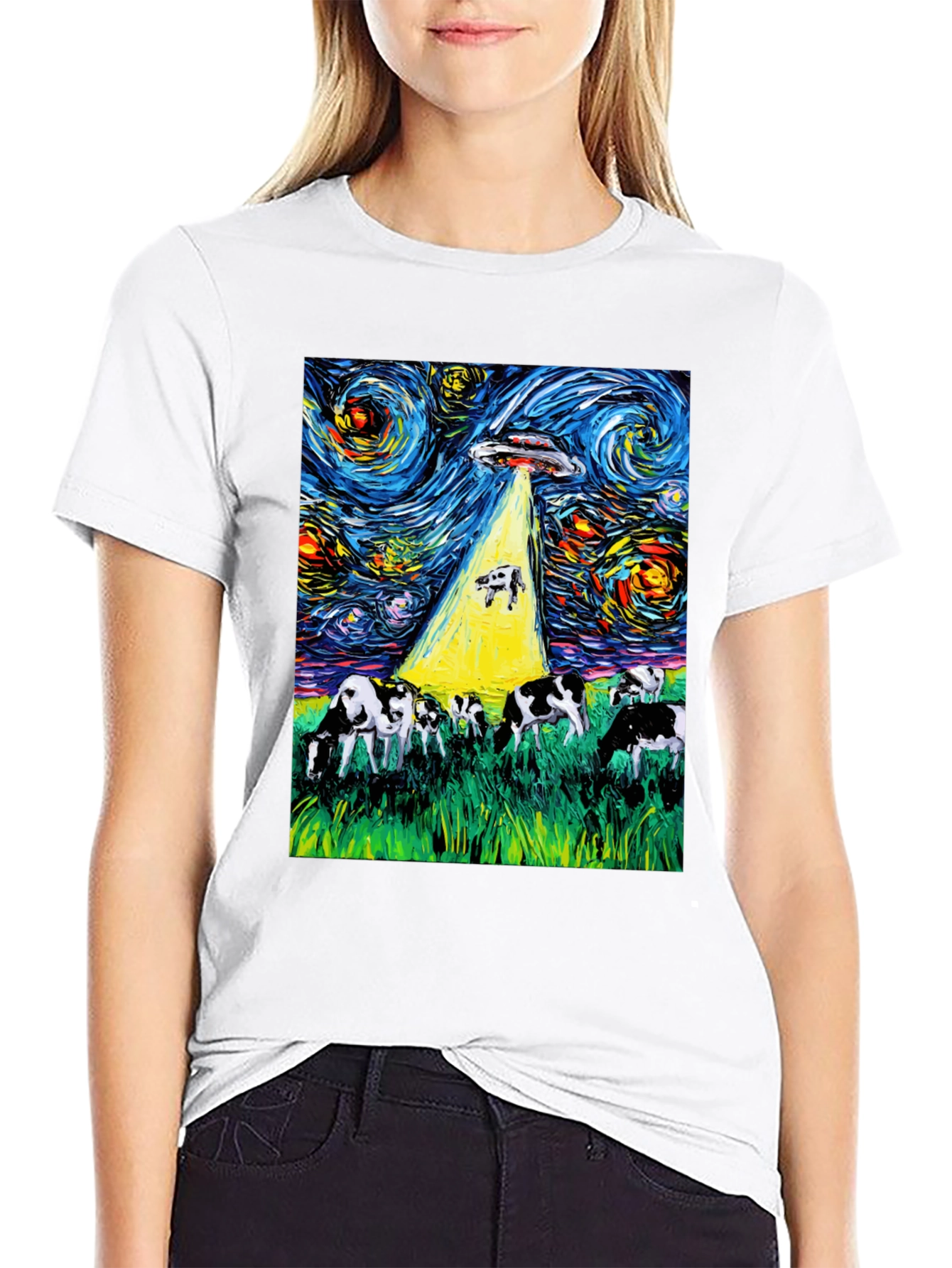 Starry Night Cow Abduction Graphic Tee
