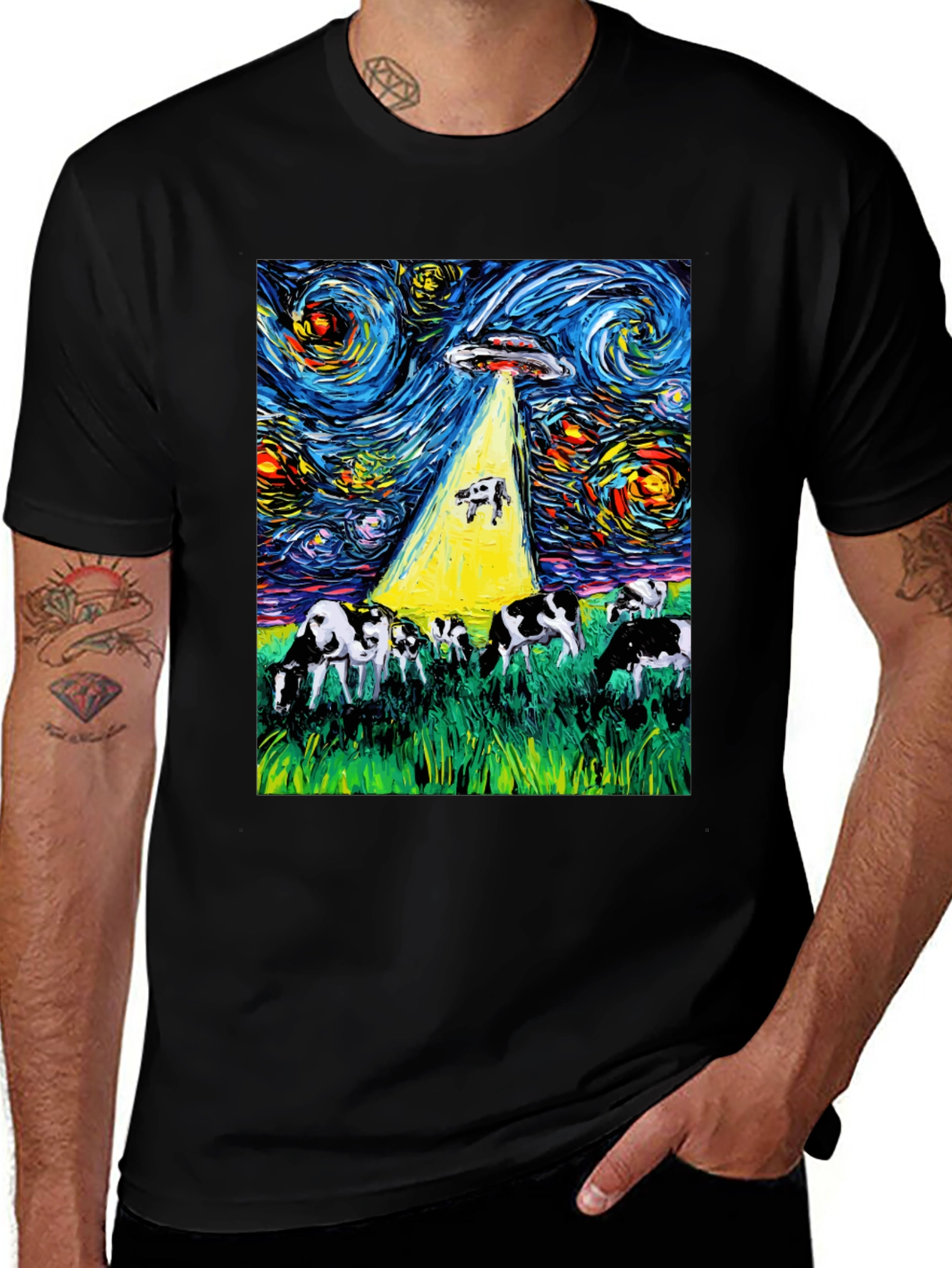 Starry Night Cow Abduction Graphic Tee