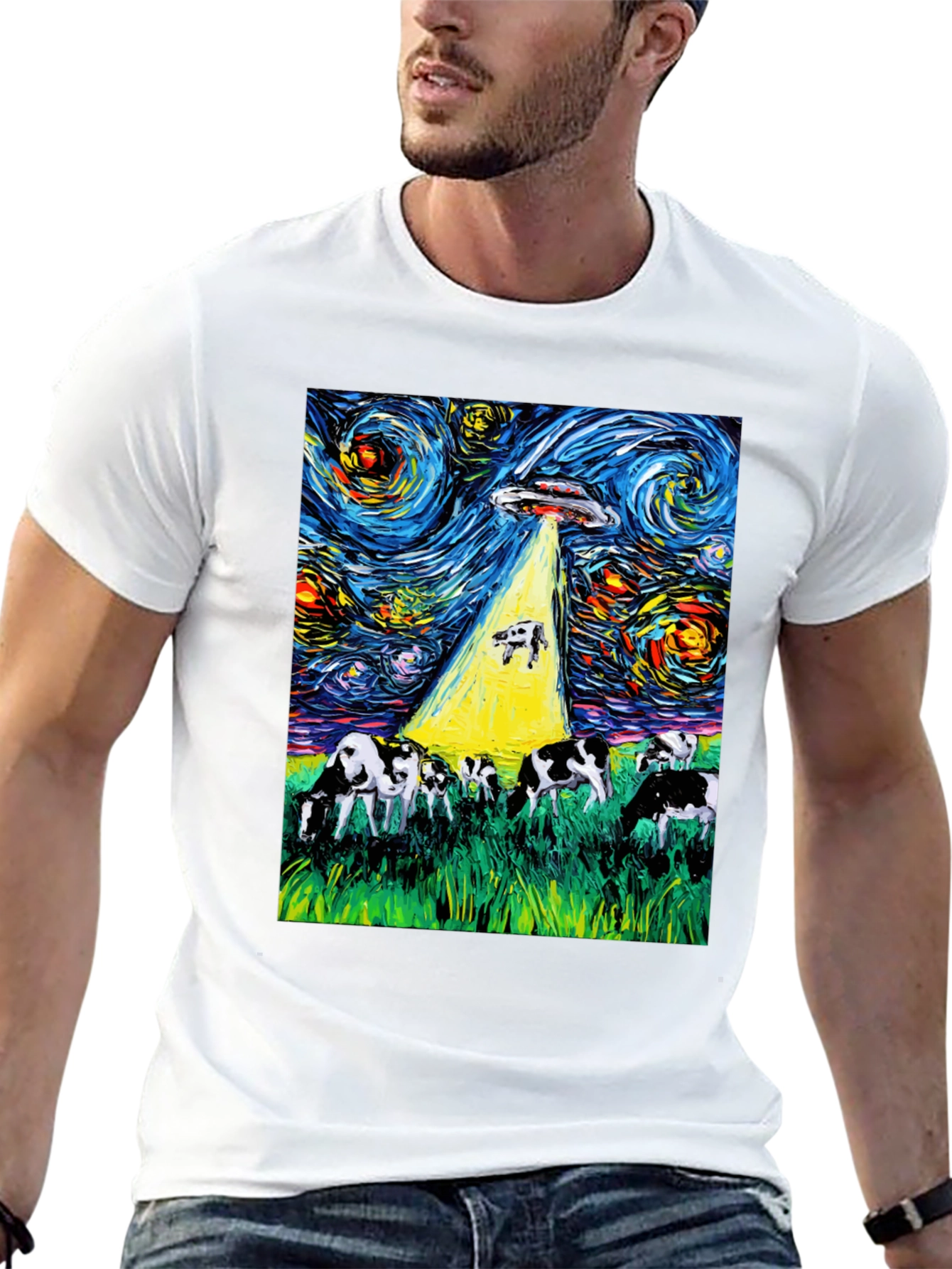 Starry Night Cow Abduction Graphic Tee