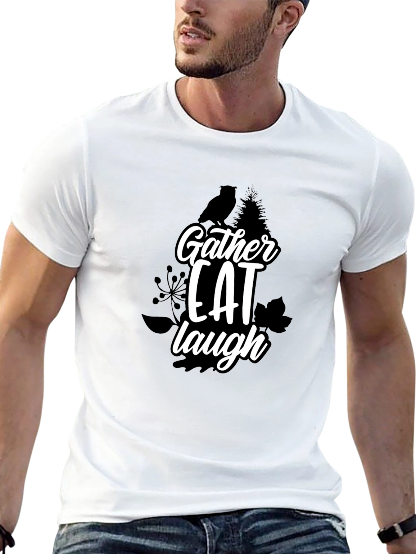 Gather Eat Laugh Graphic Tee - Black Cotton T-Shirt