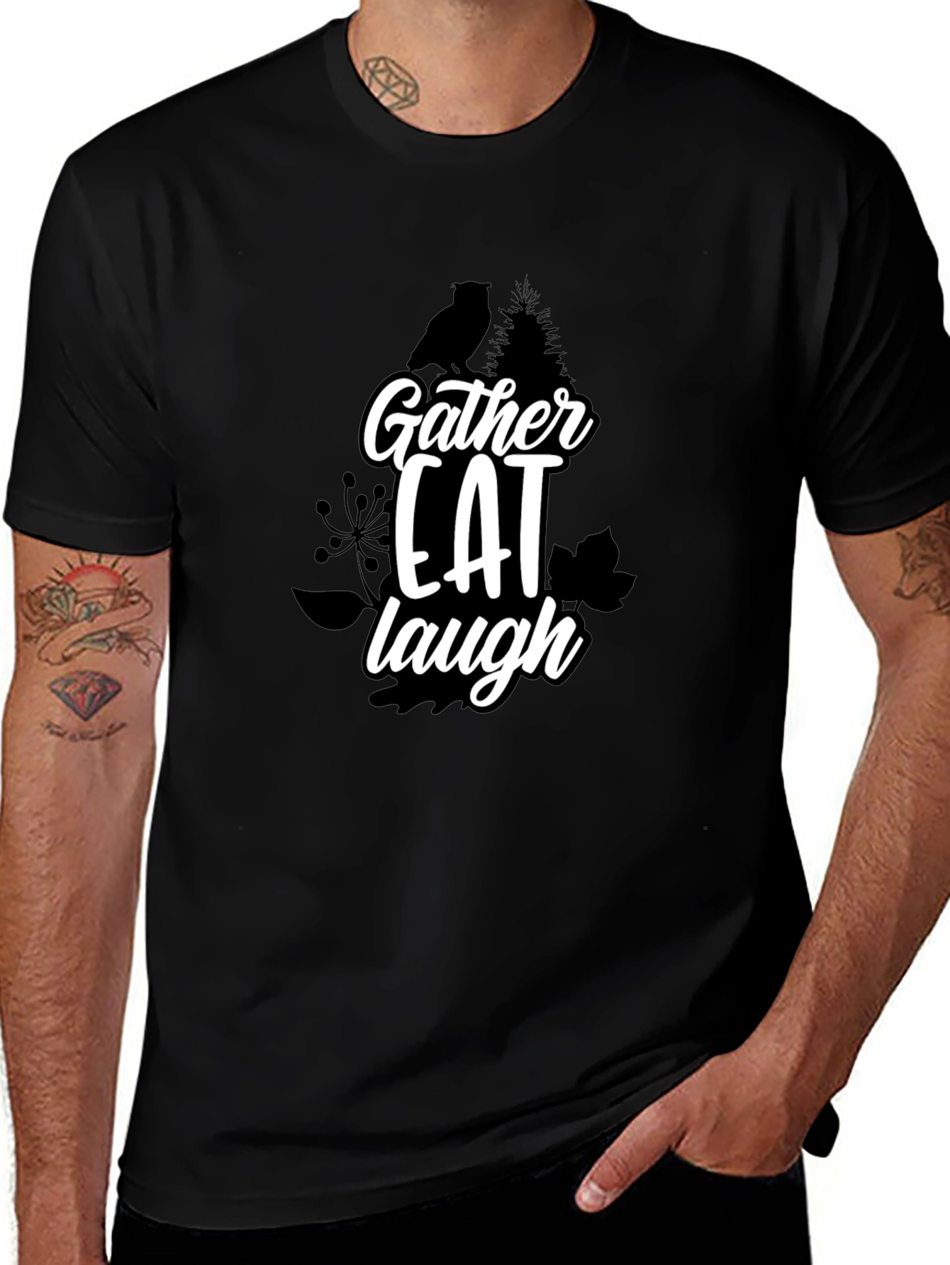 Gather Eat Laugh Graphic Tee - Black Cotton T-Shirt