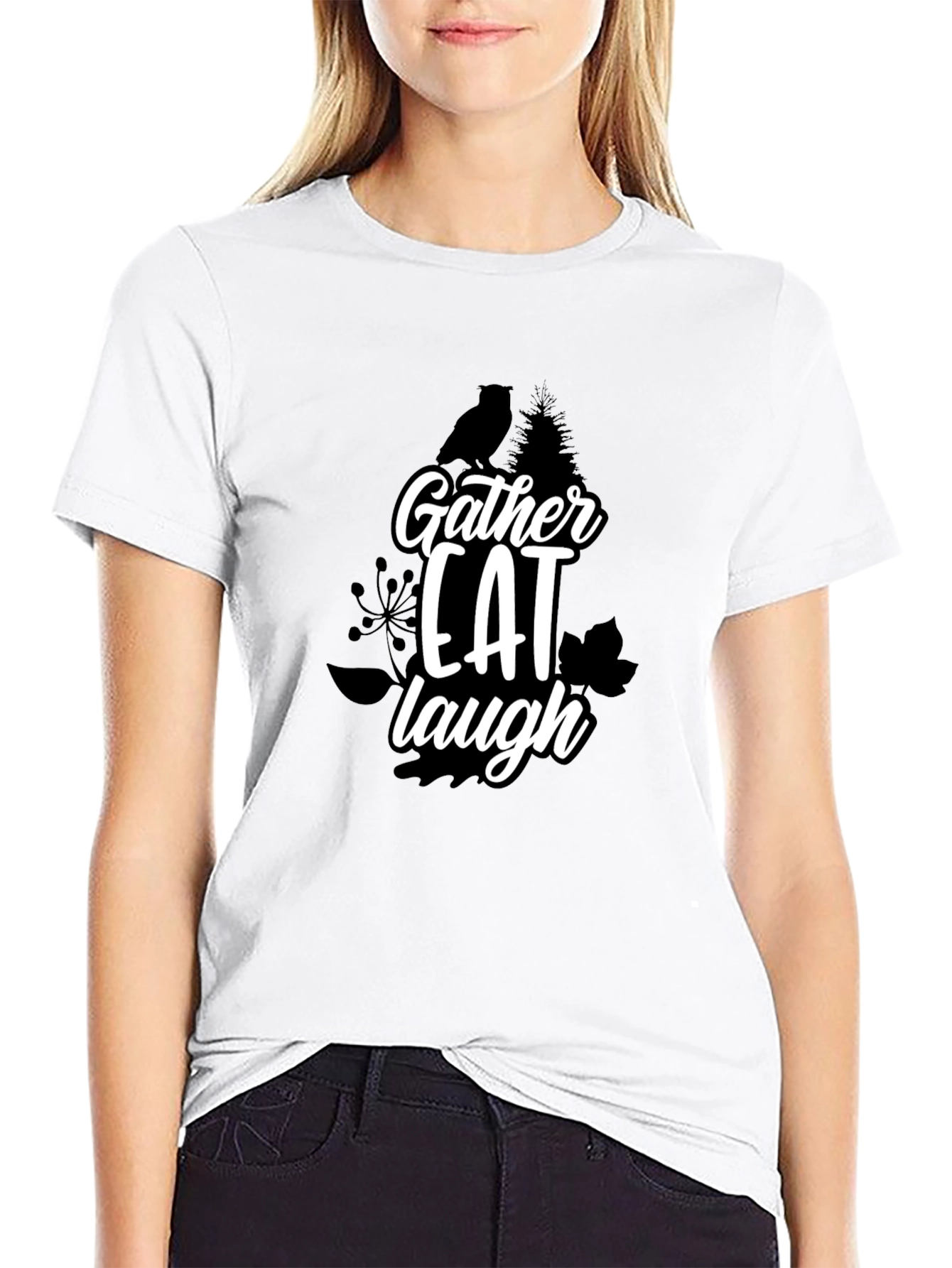 Gather Eat Laugh Graphic Tee - Black Cotton T-Shirt