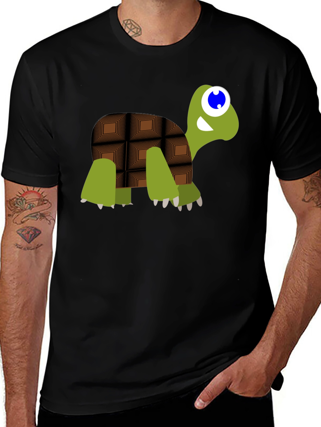 Cartoon Chocolate Turtle Black T-Shirt