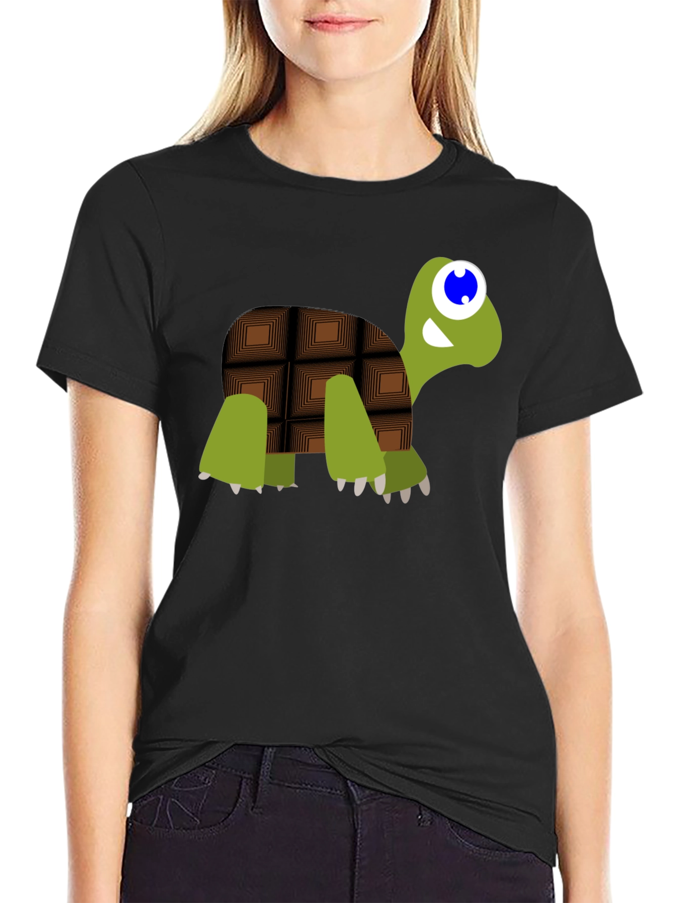 Cartoon Chocolate Turtle Black T-Shirt