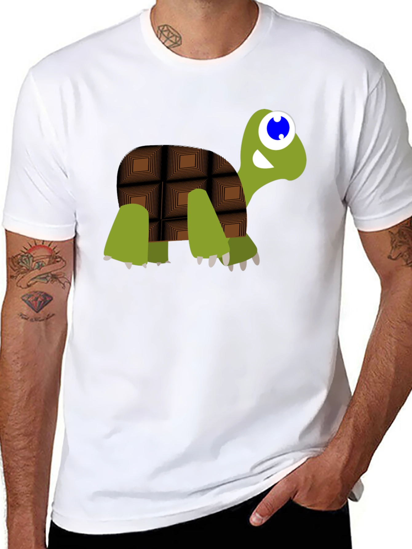 Cartoon Chocolate Turtle Black T-Shirt
