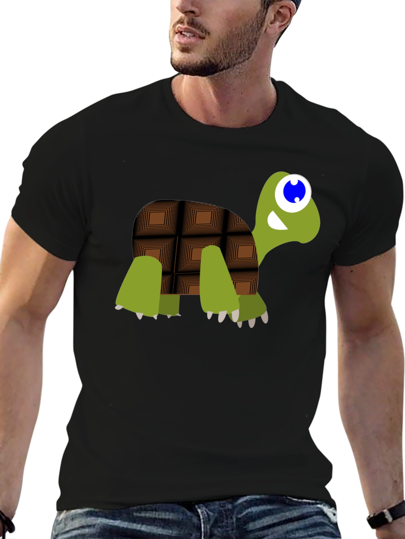 Cartoon Chocolate Turtle Black T-Shirt