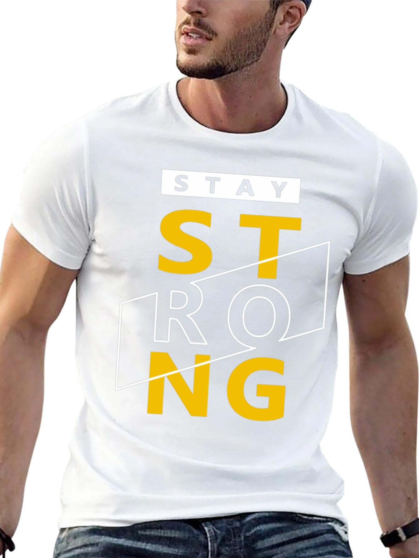 Stay Strong Graphic T-Shirt - Black Crew Neck Tee