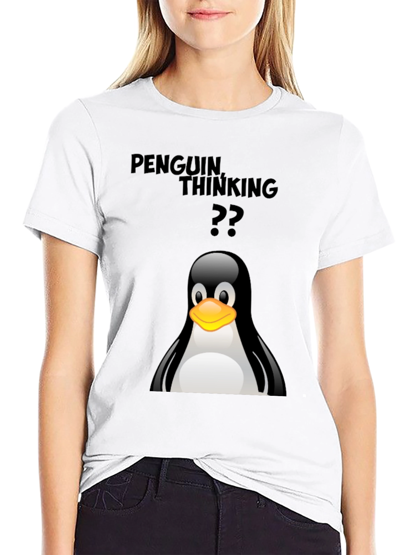 Penguin Thinking T-Shirt - Black Cotton Tee