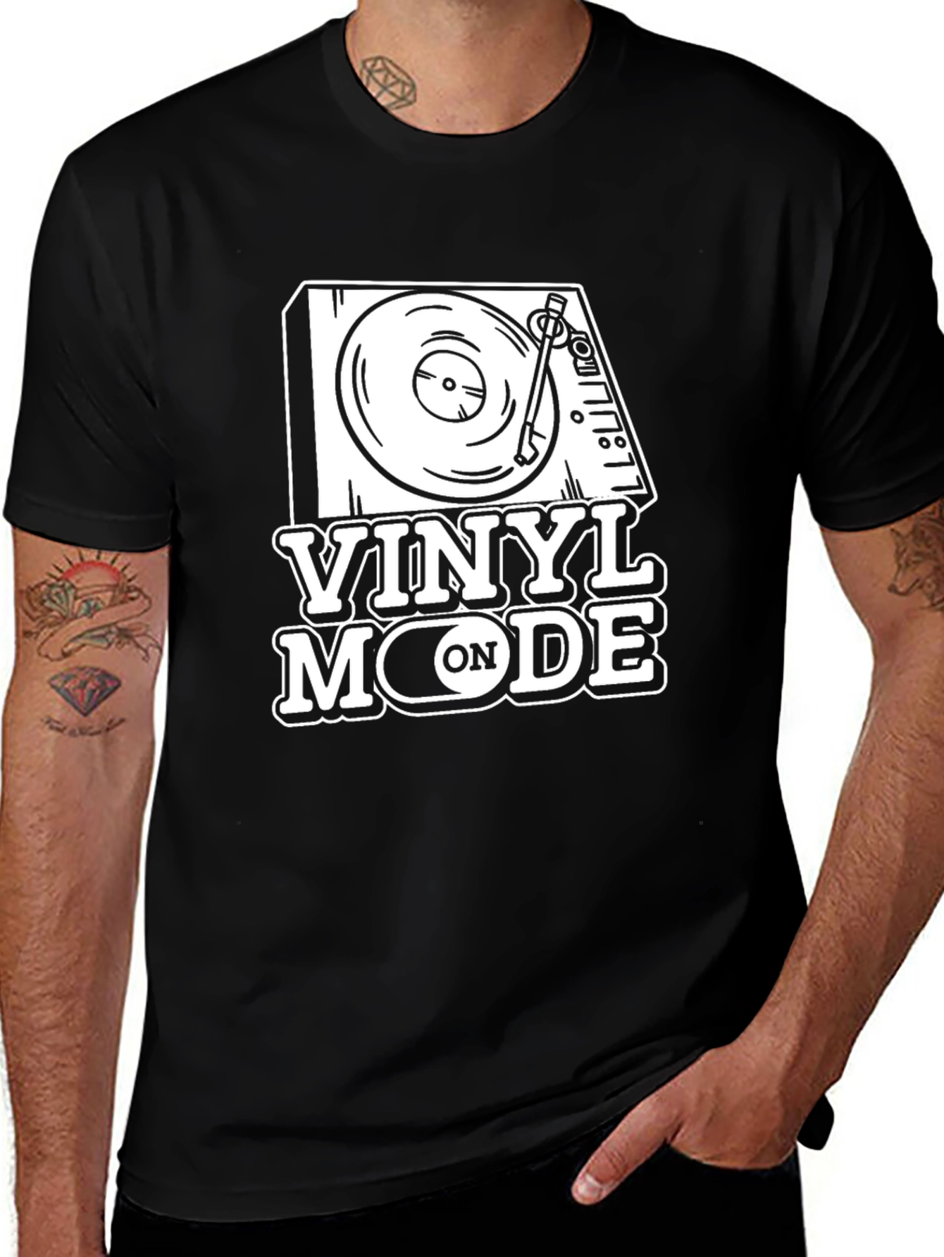 Vinyl Mode On Black Graphic T-Shirt