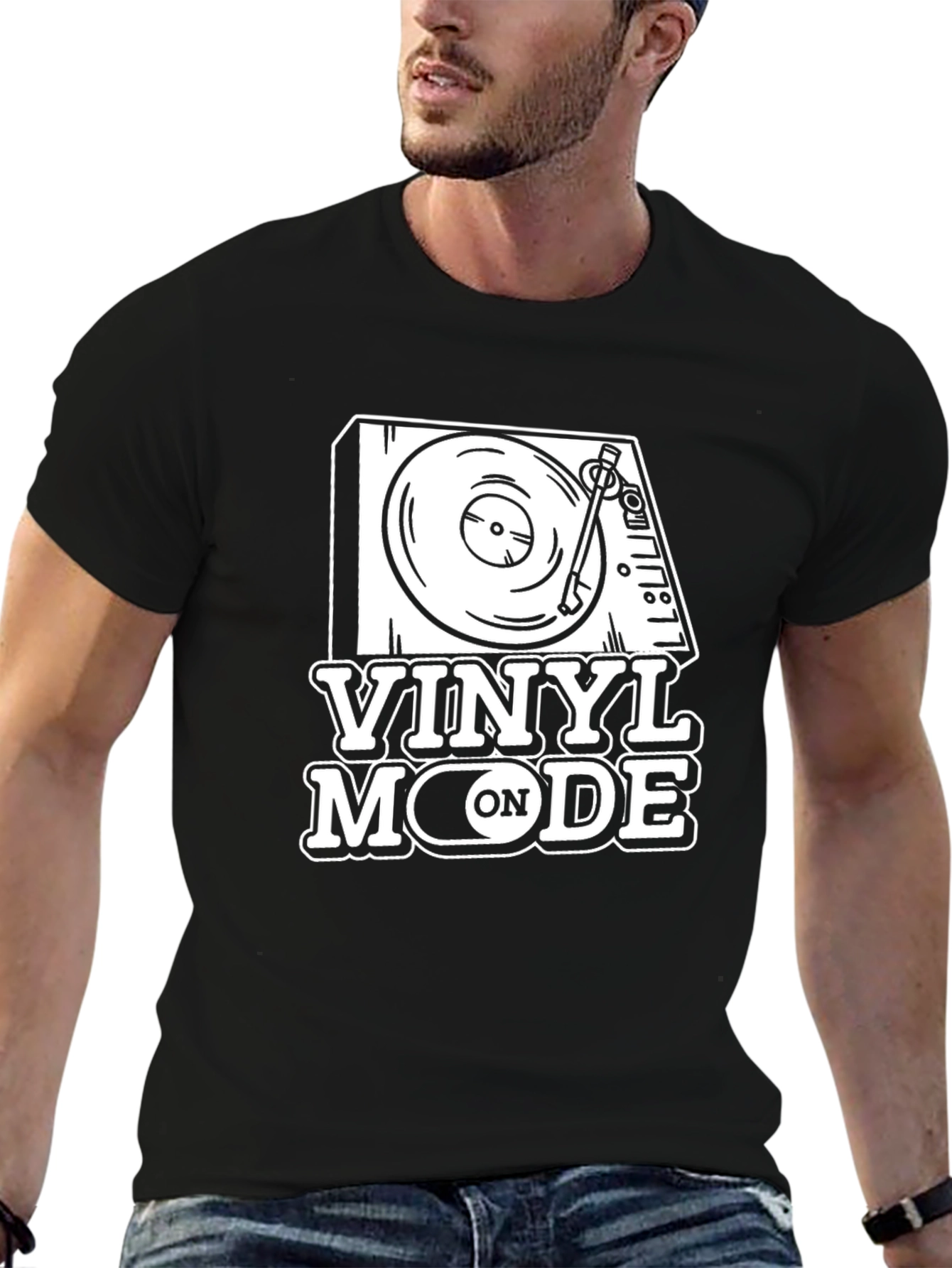 Vinyl Mode On Black Graphic T-Shirt