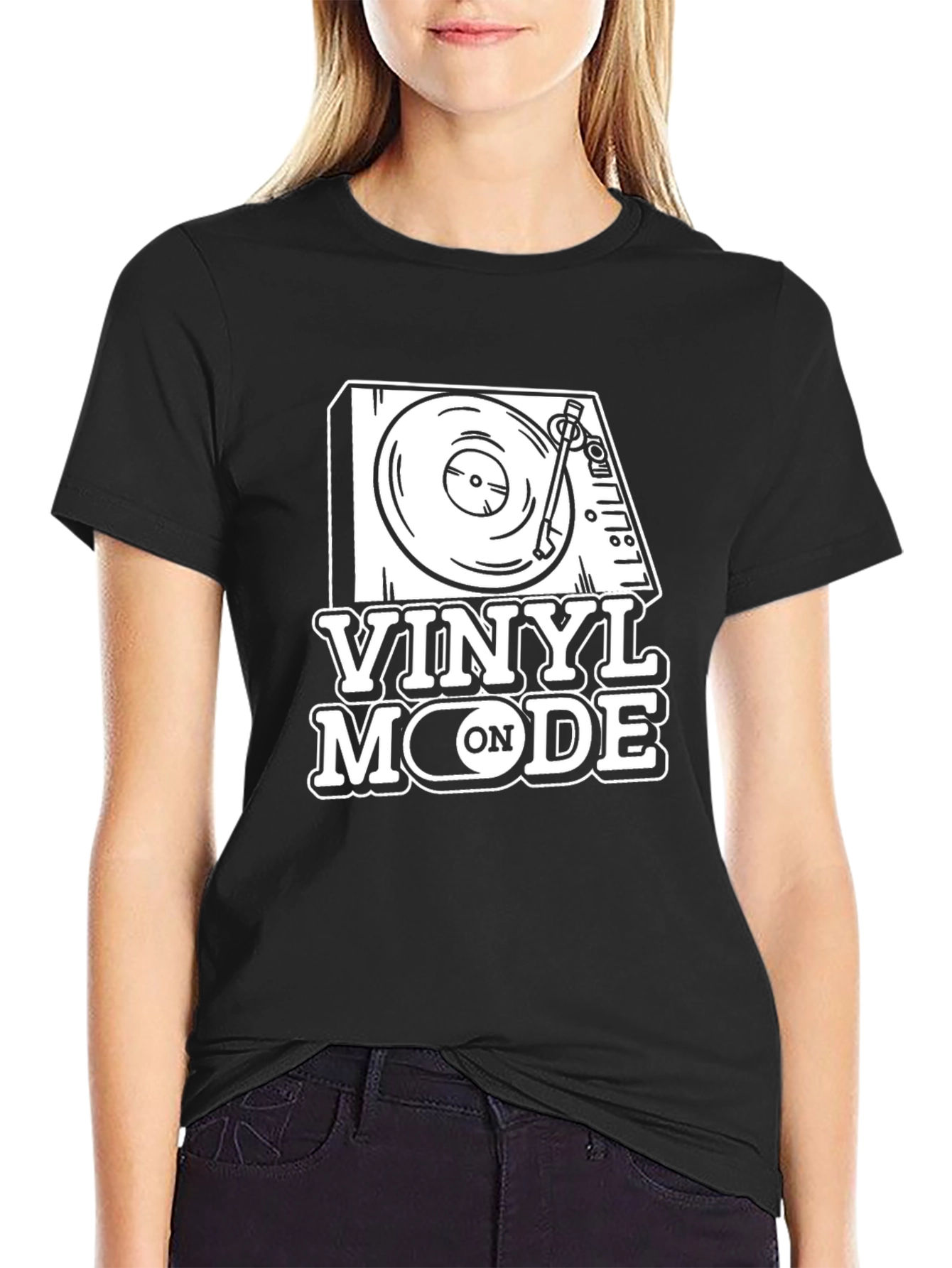 Vinyl Mode On Black Graphic T-Shirt
