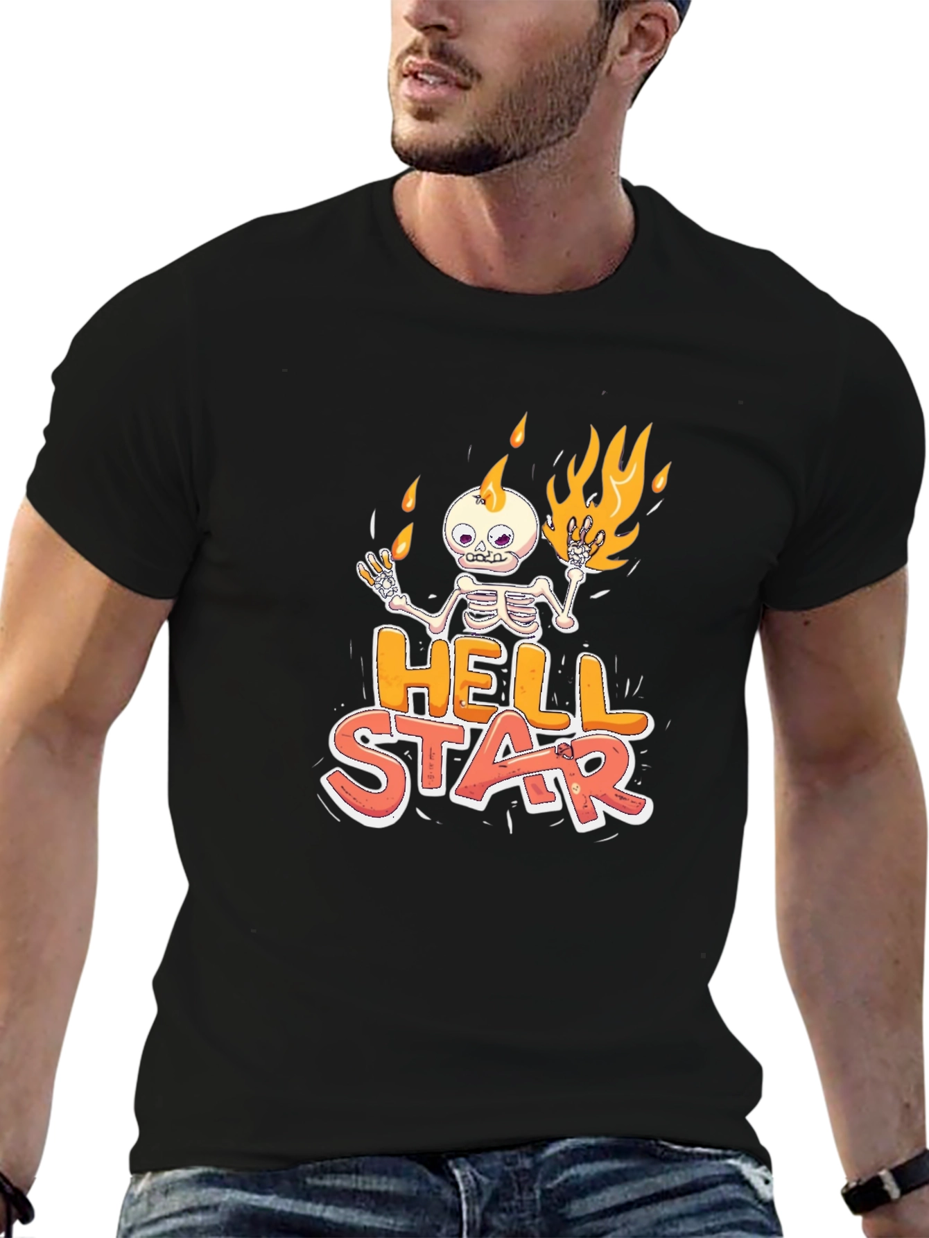 Hell Star Graphic Tee - Skeleton on Fire