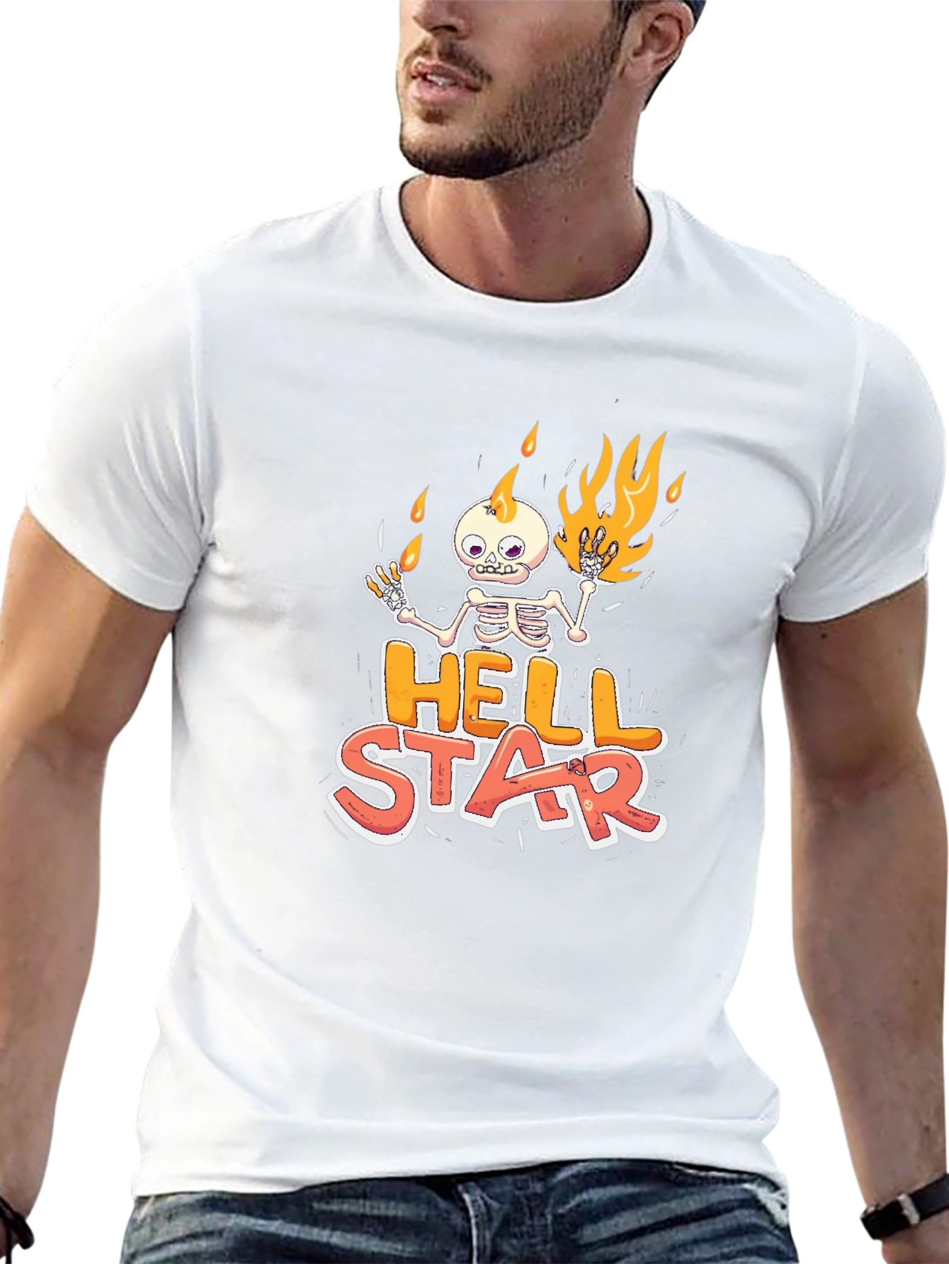 Hell Star Graphic Tee - Skeleton on Fire