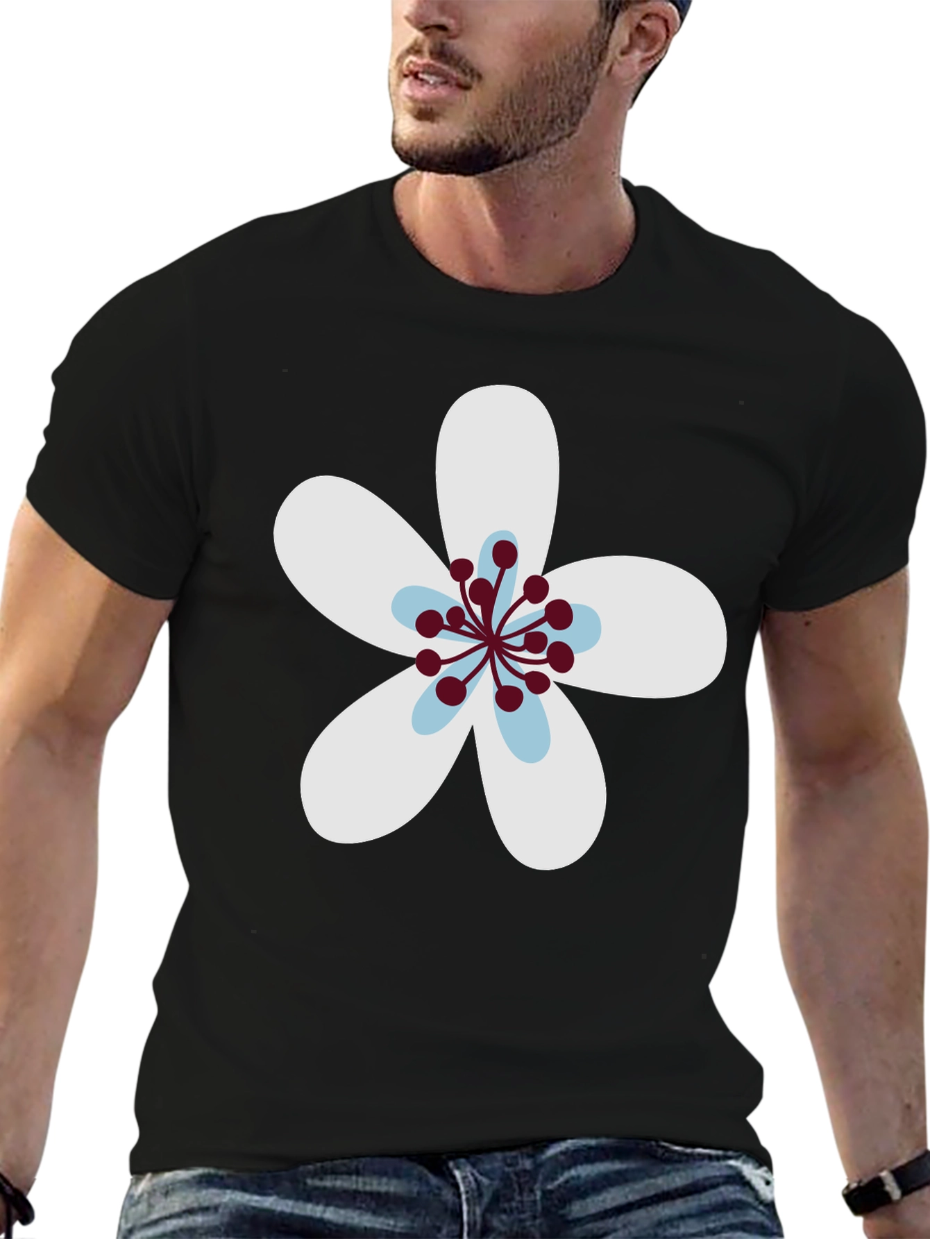 Black T-Shirt with Flower Graphic