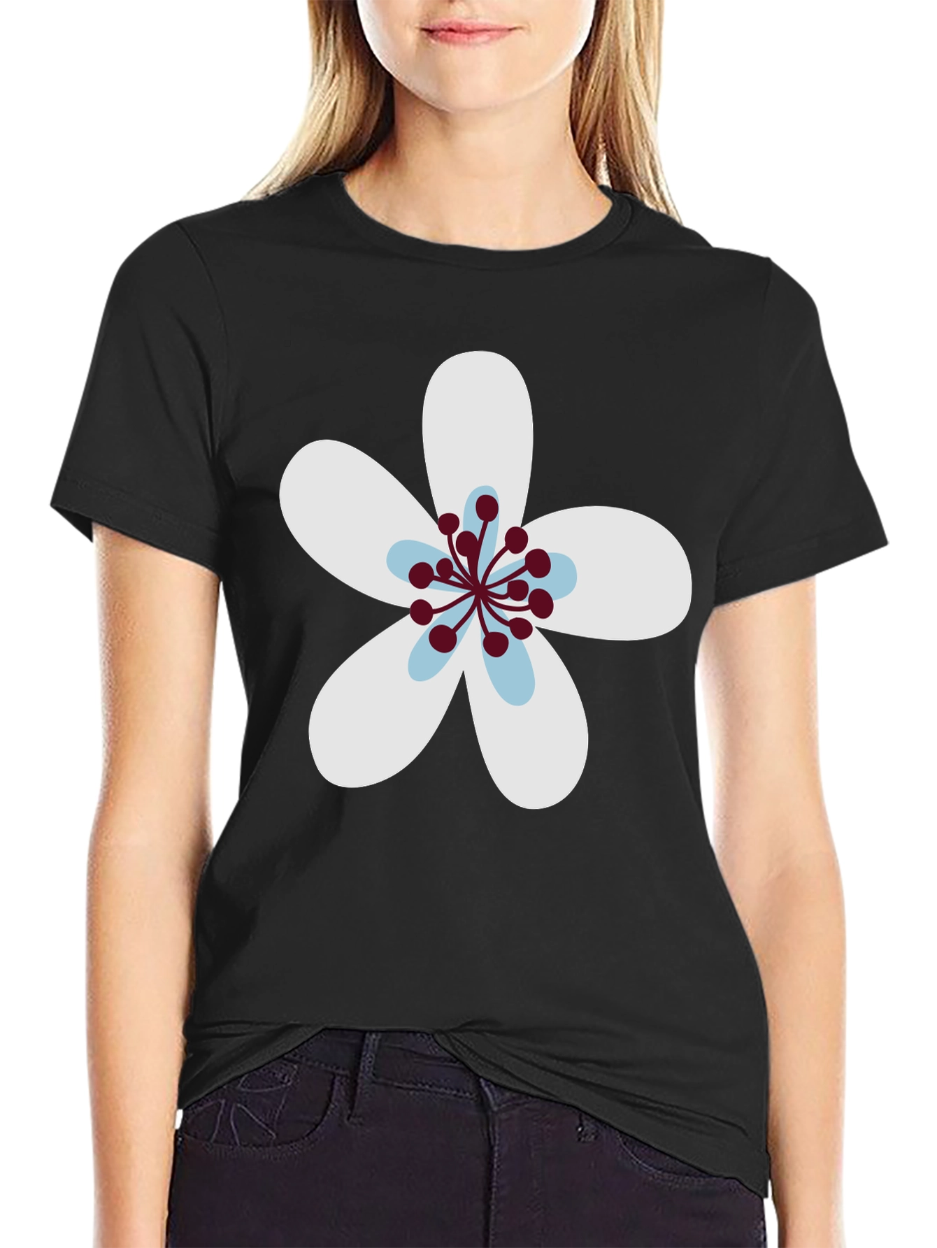 Black T-Shirt with Flower Graphic