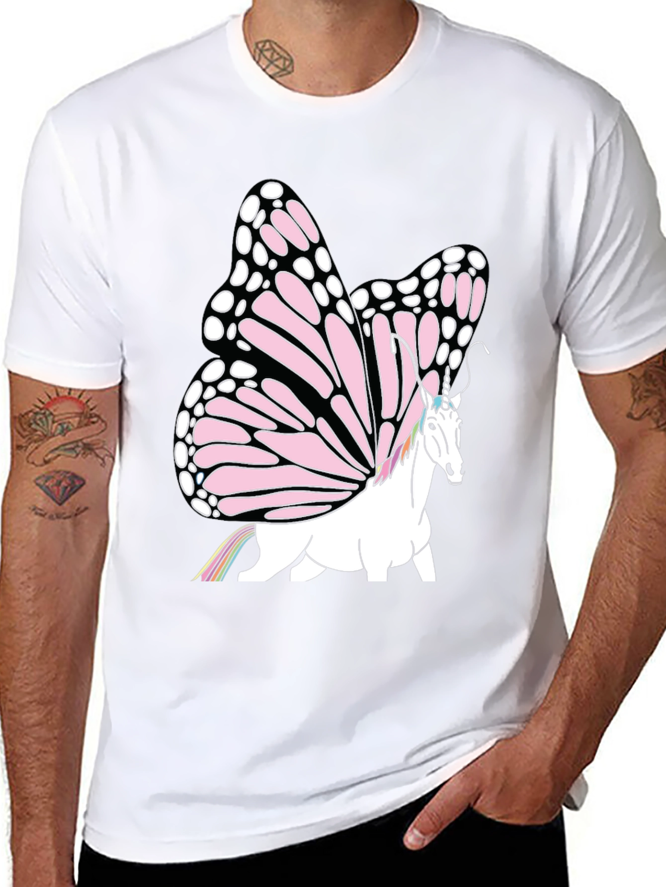 Unicorn Butterfly Graphic Tee - Black