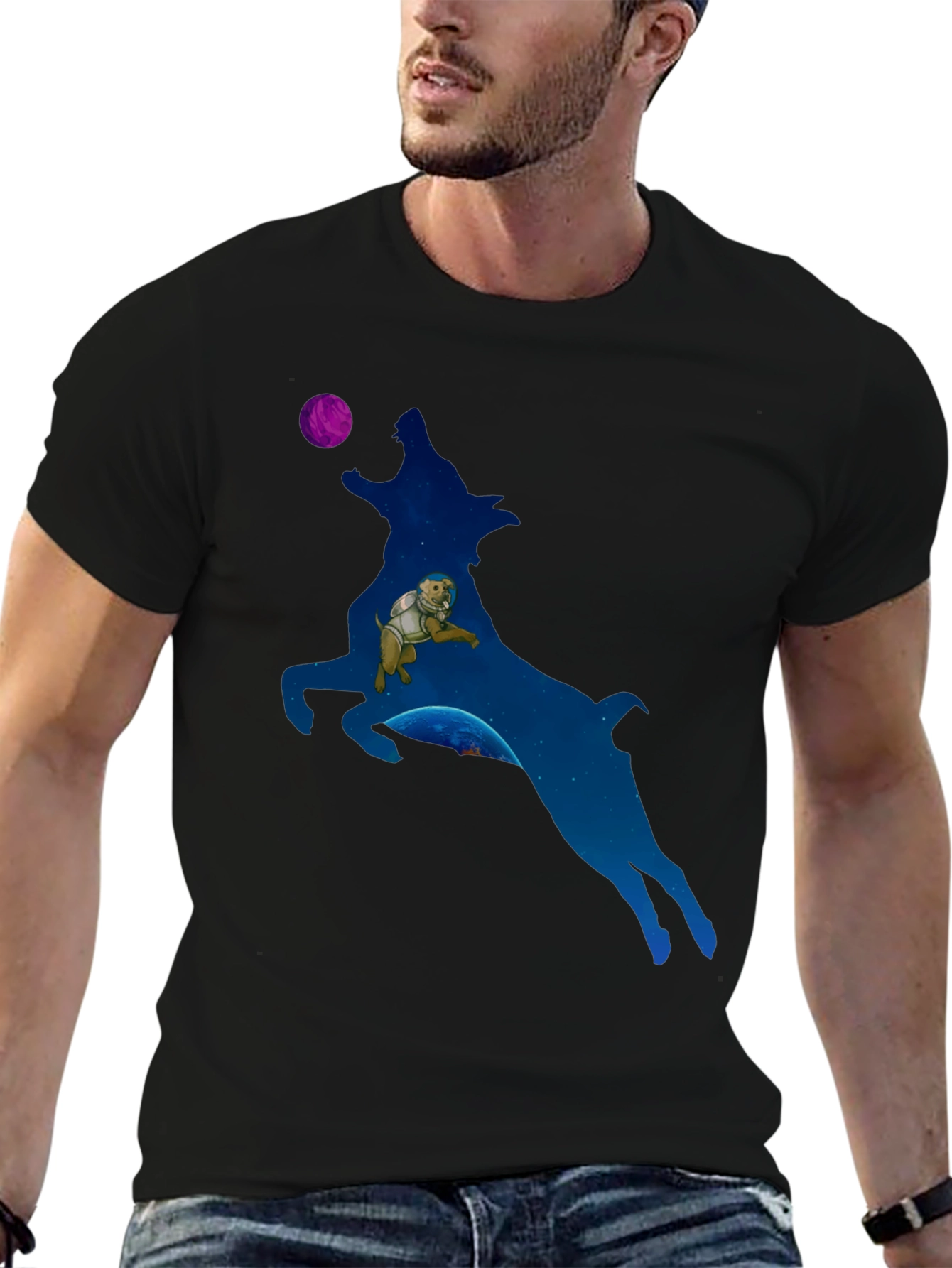 Astronaut Dog in Wolf Galaxy T-Shirt