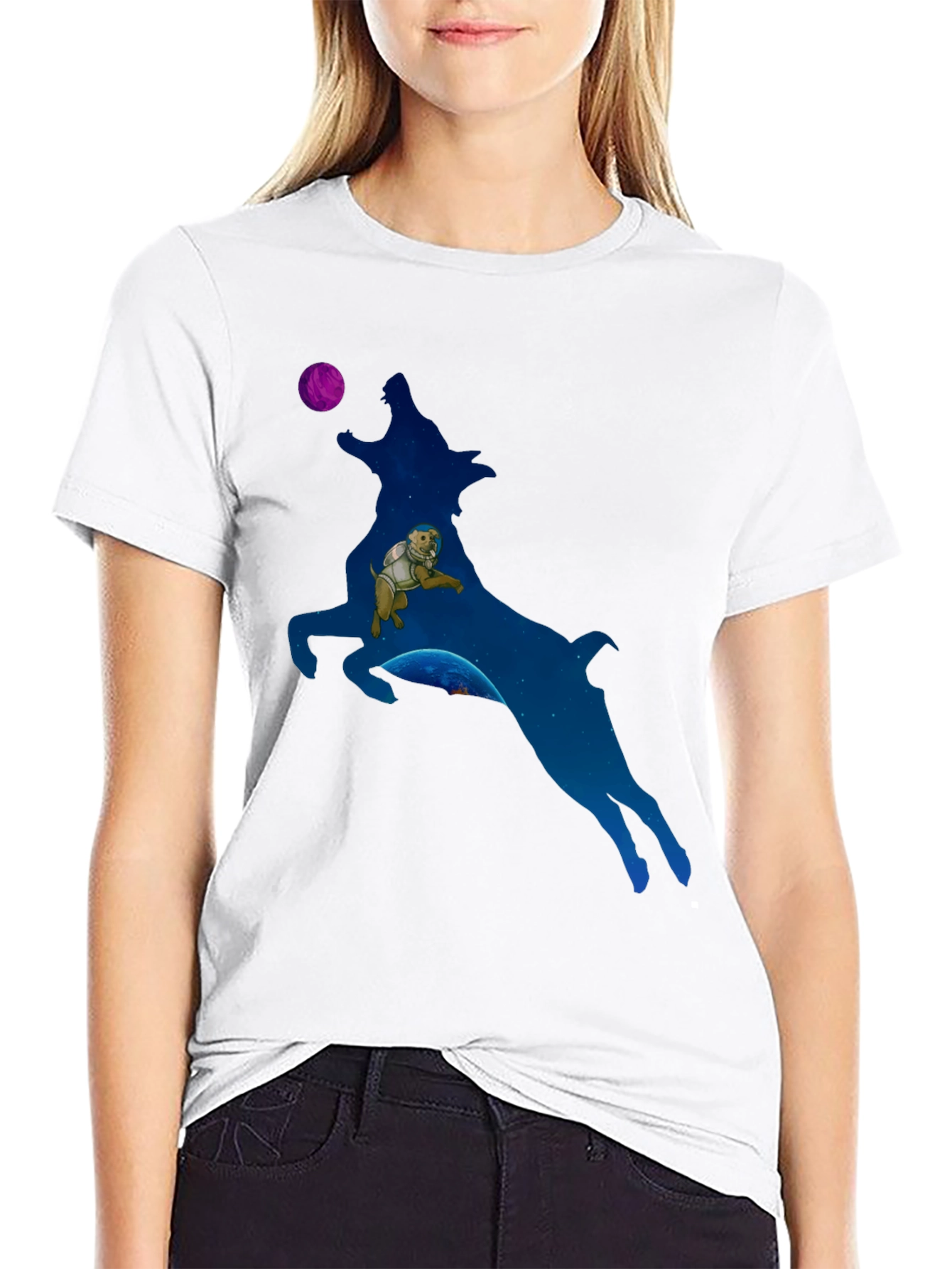 Astronaut Dog in Wolf Galaxy T-Shirt