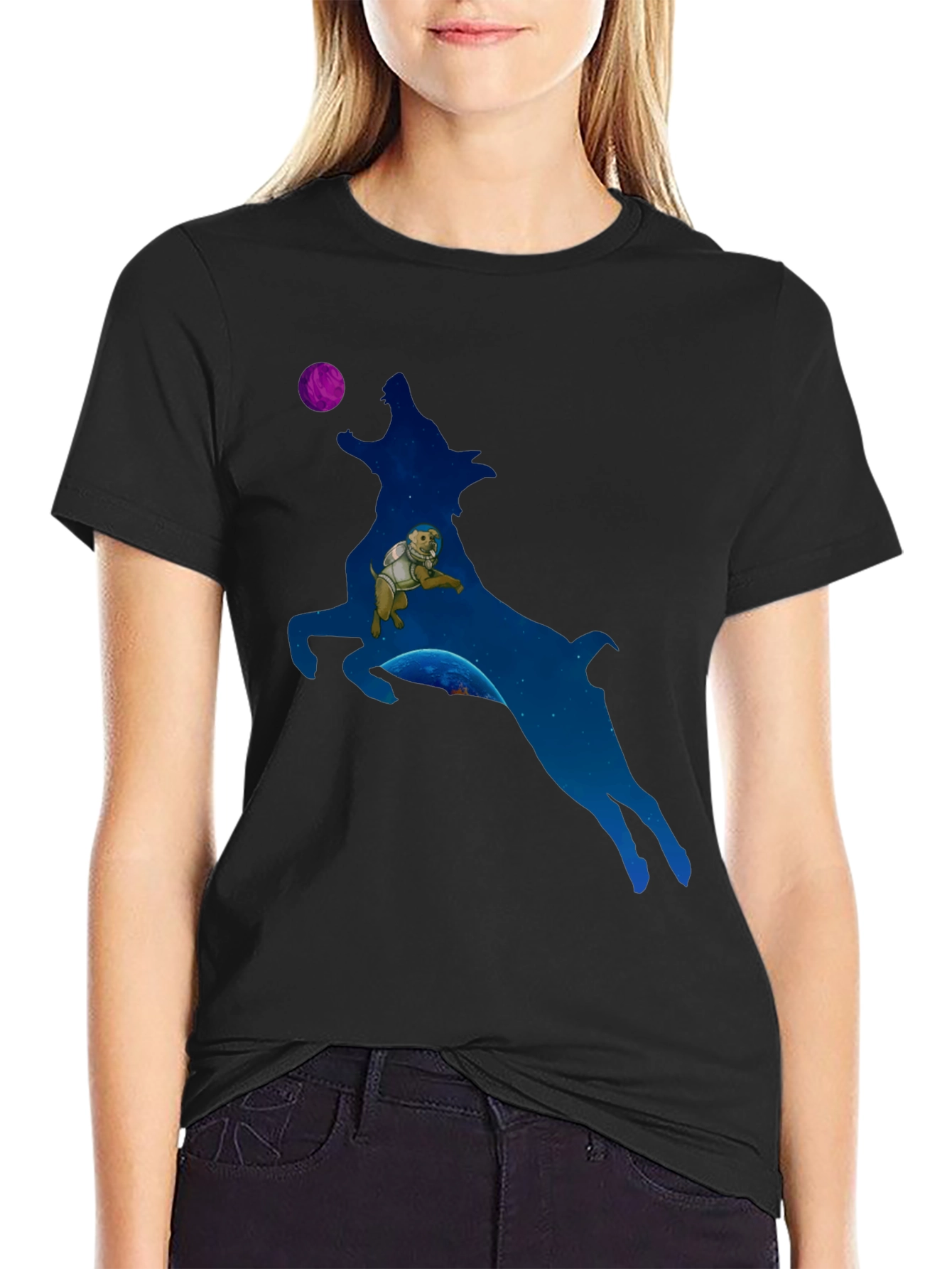 Astronaut Dog in Wolf Galaxy T-Shirt