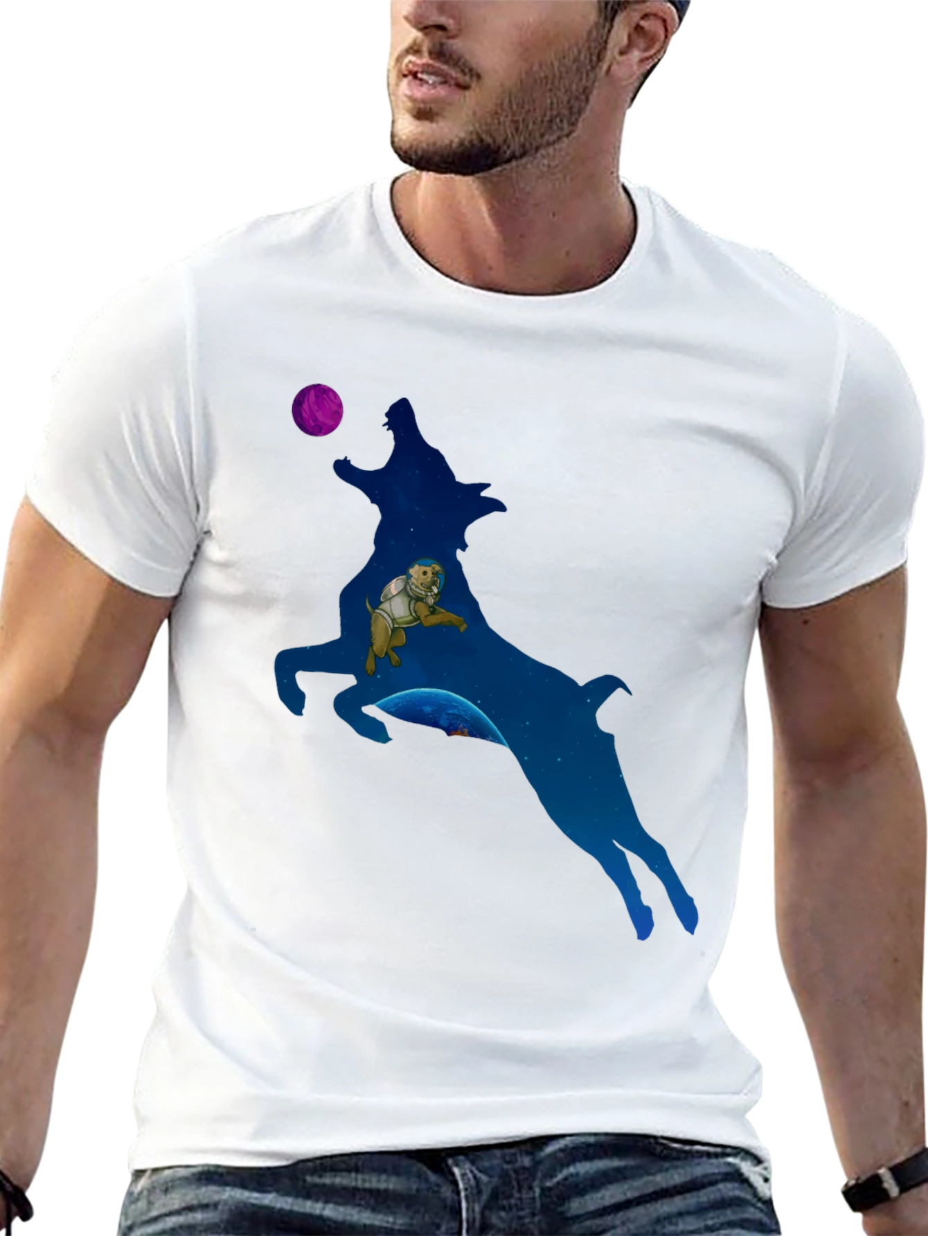 Astronaut Dog in Wolf Galaxy T-Shirt