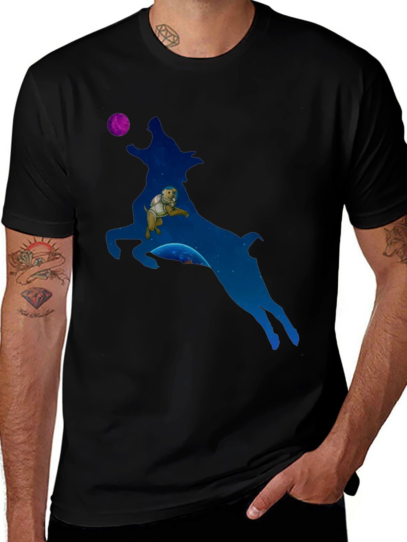 Astronaut Dog in Wolf Galaxy T-Shirt
