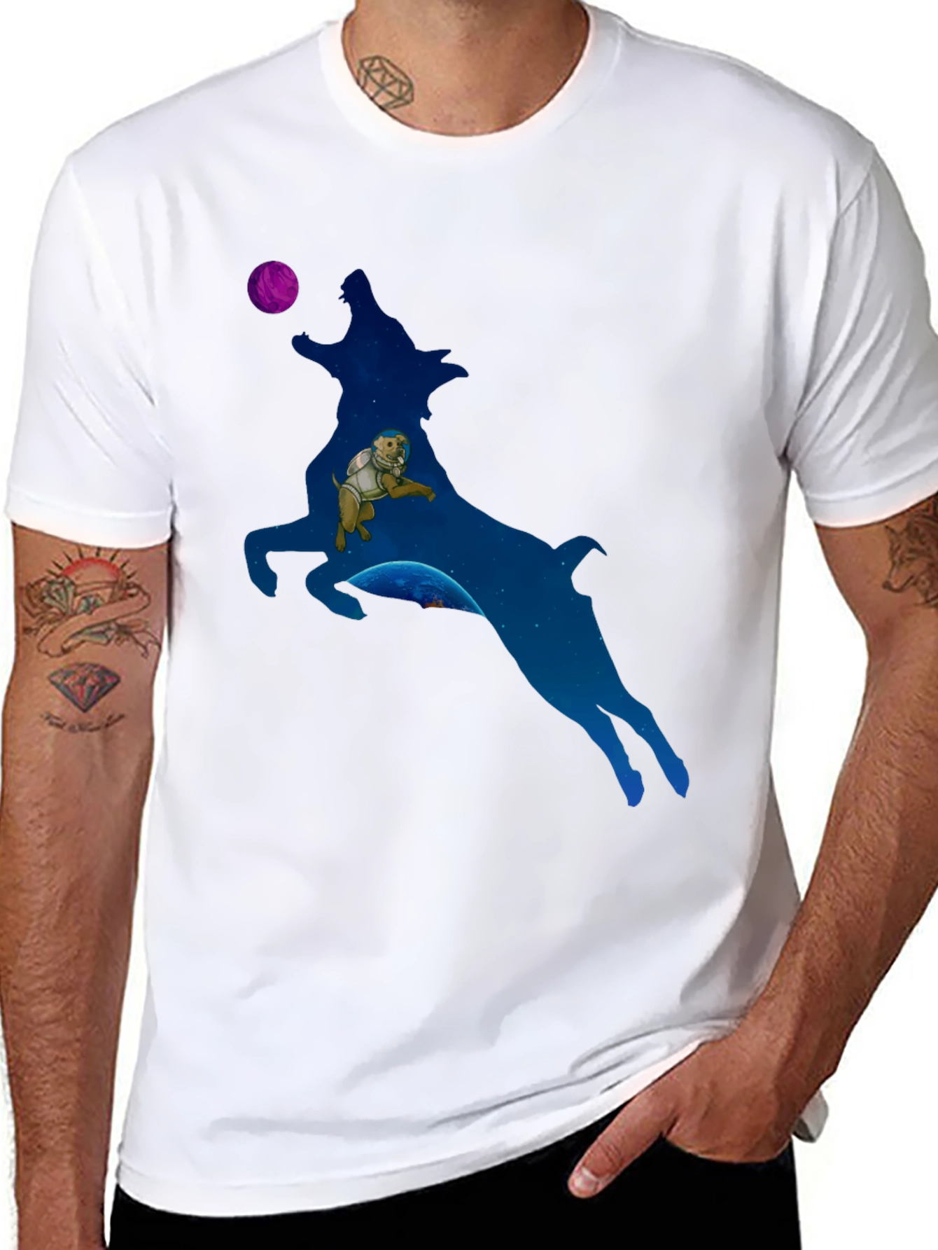 Astronaut Dog in Wolf Galaxy T-Shirt