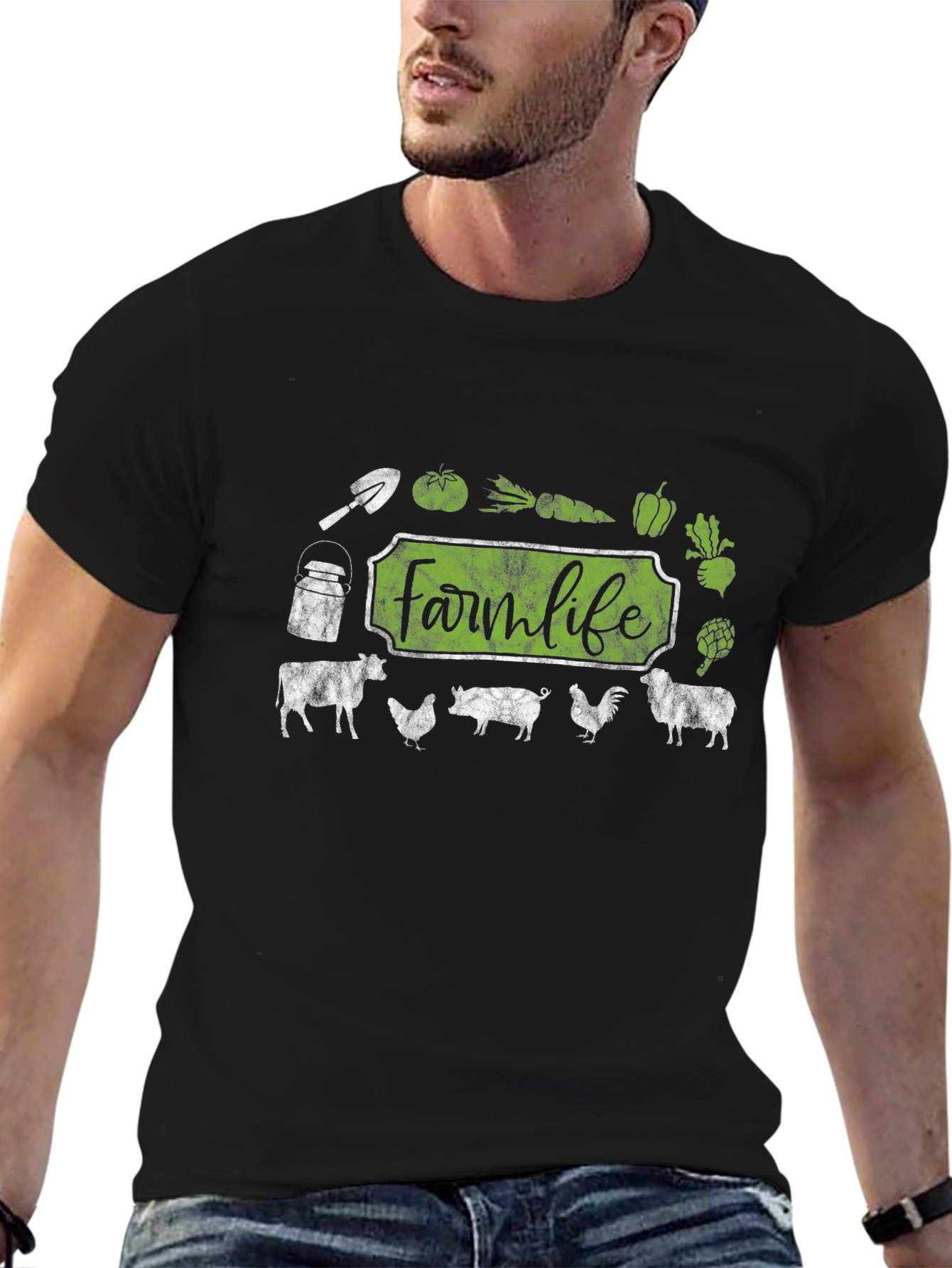 Farm Life Graphic Tee - Black Cotton T-Shirt