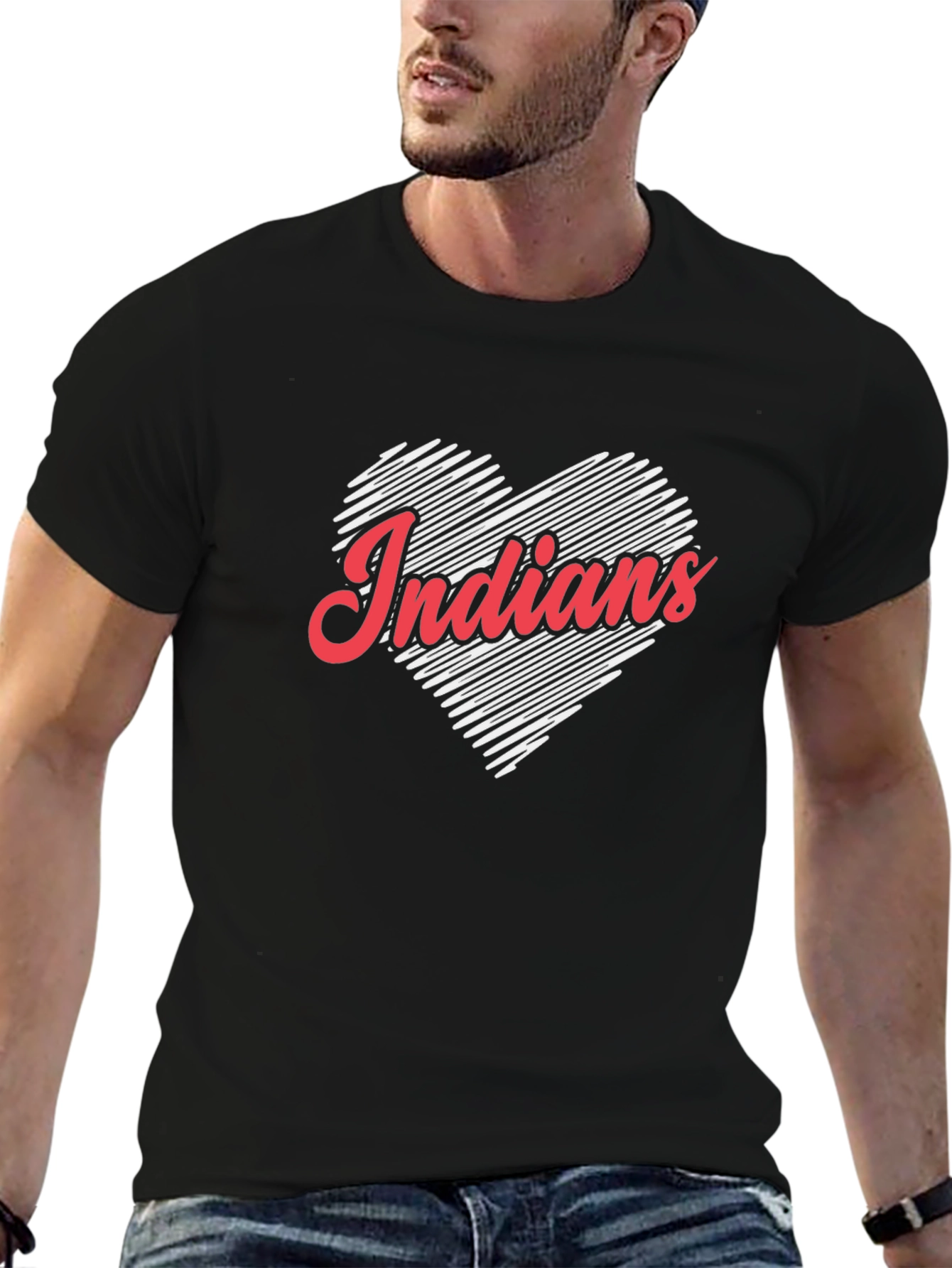 Indians Heart Graphic Black T-Shirt