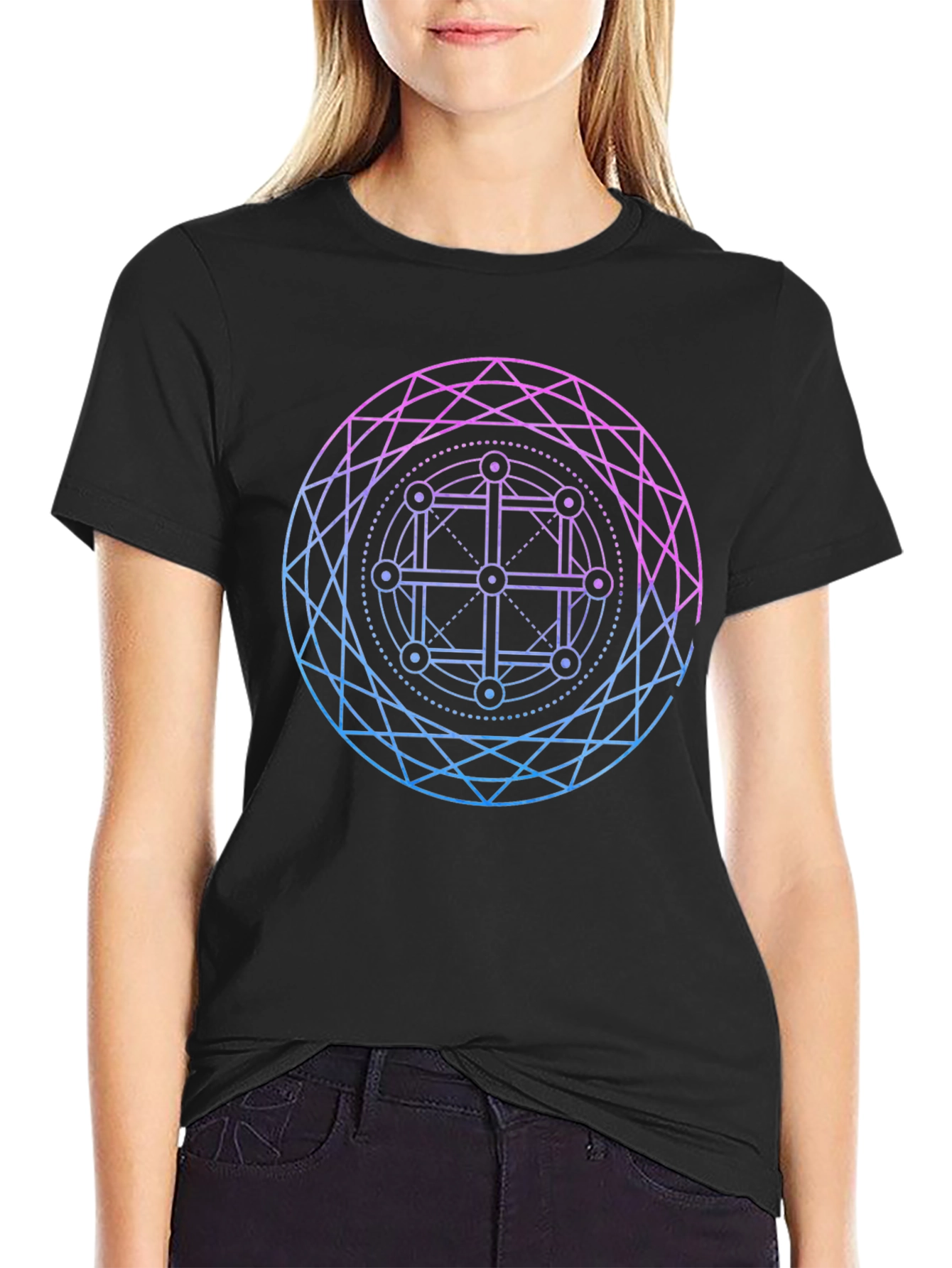 Geometric Circle Graphic Tee - Black Cotton Blend
