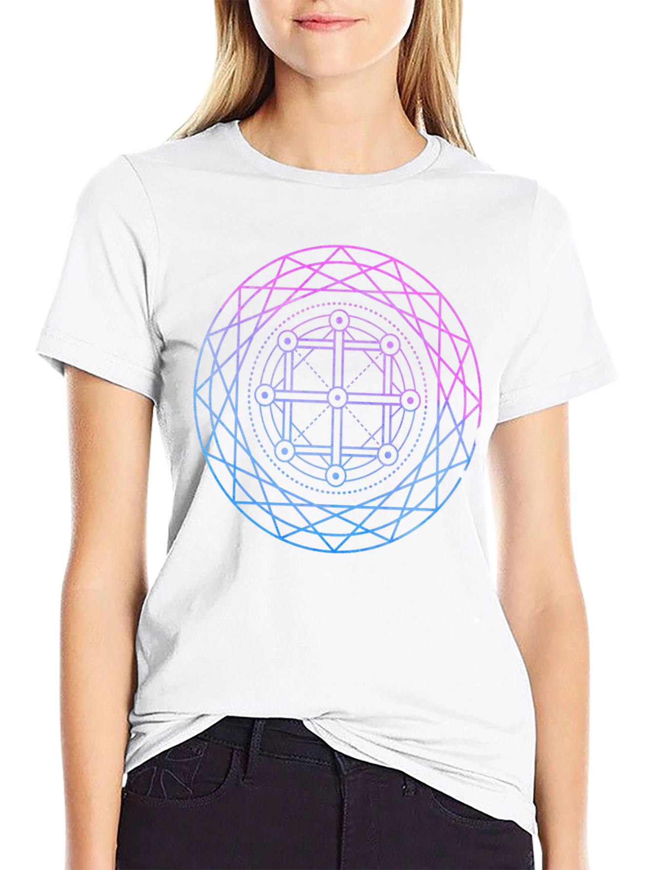 Geometric Circle Graphic Tee - Black Cotton Blend