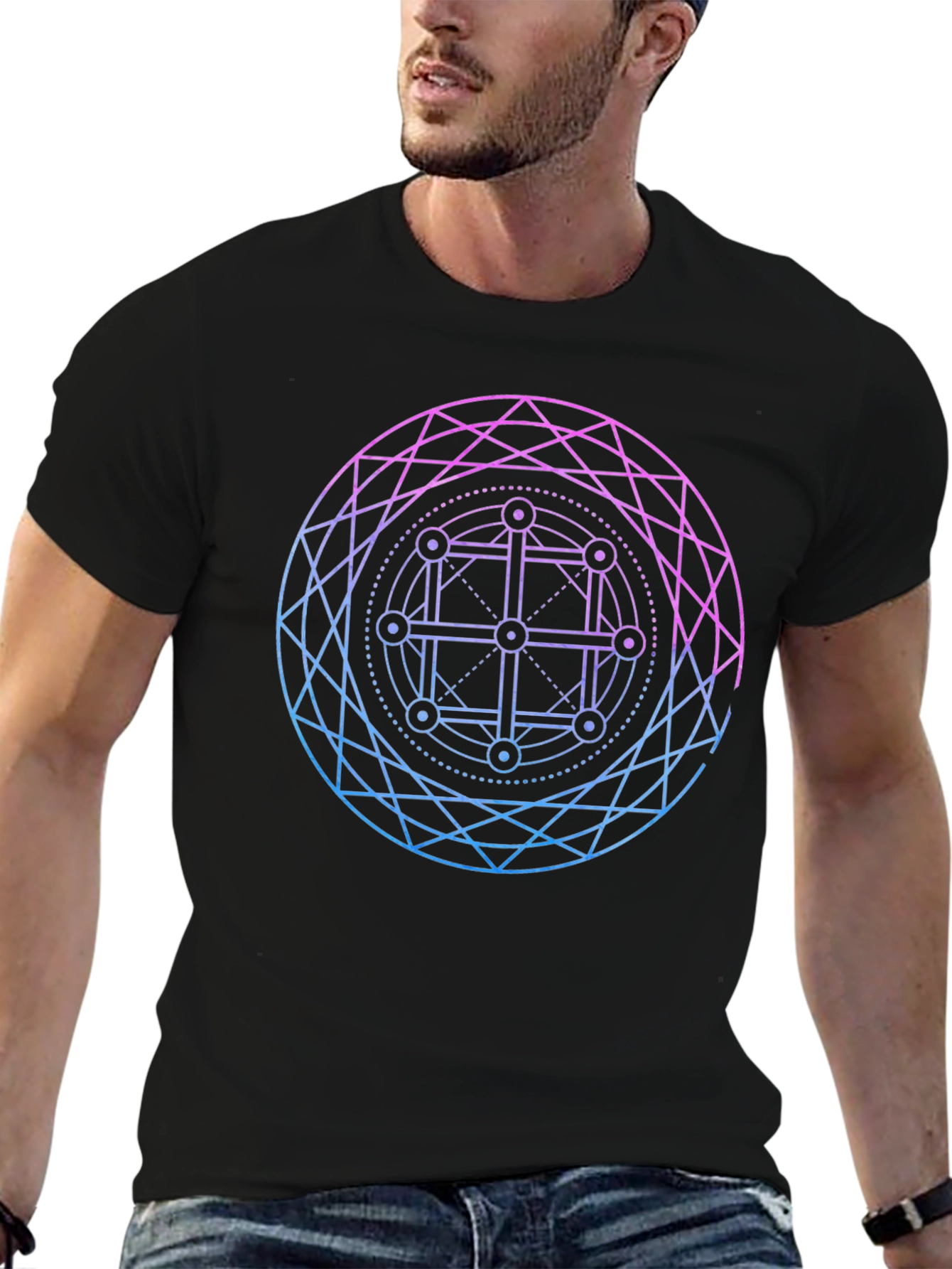 Geometric Circle Graphic Tee - Black Cotton Blend