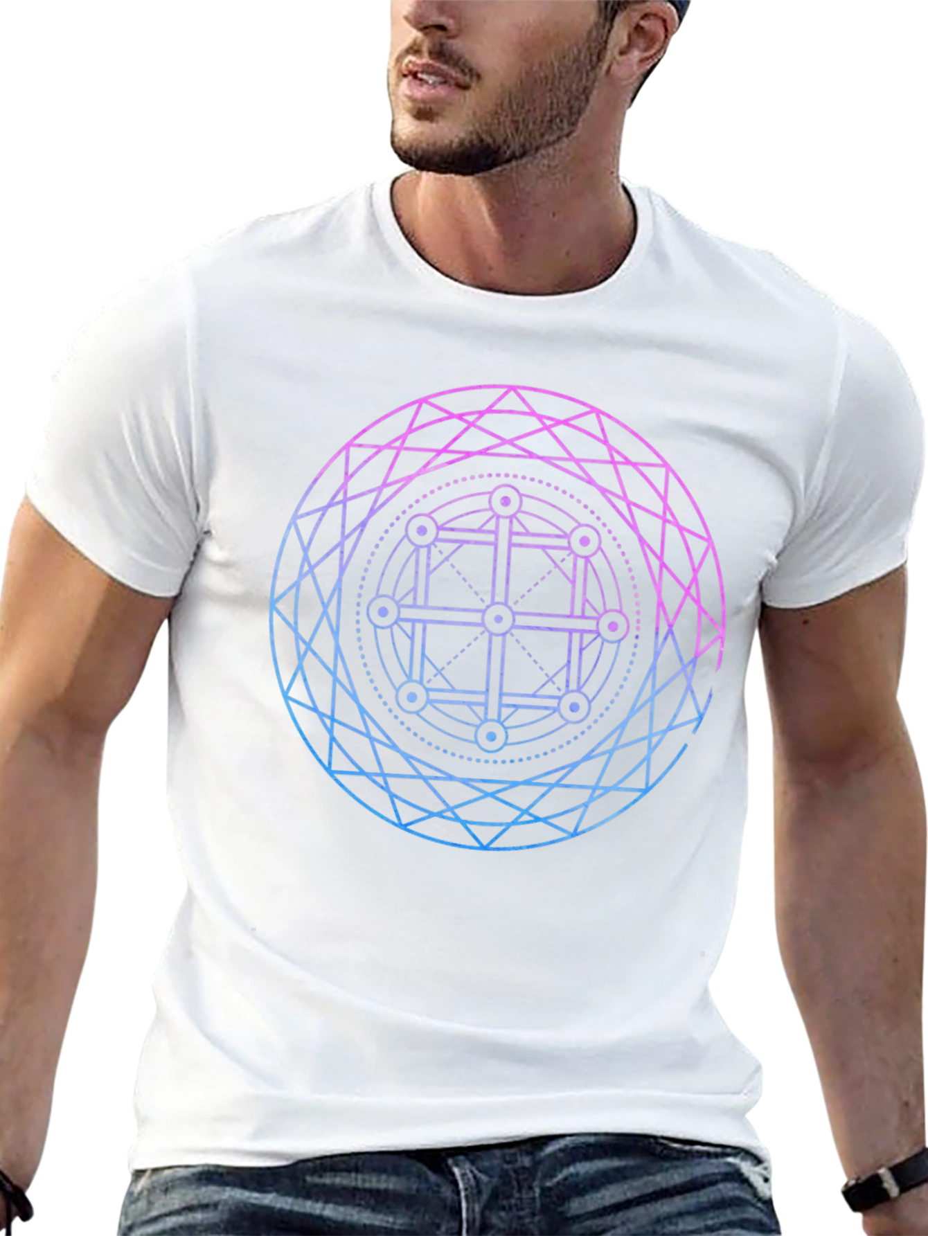 Geometric Circle Graphic Tee - Black Cotton Blend