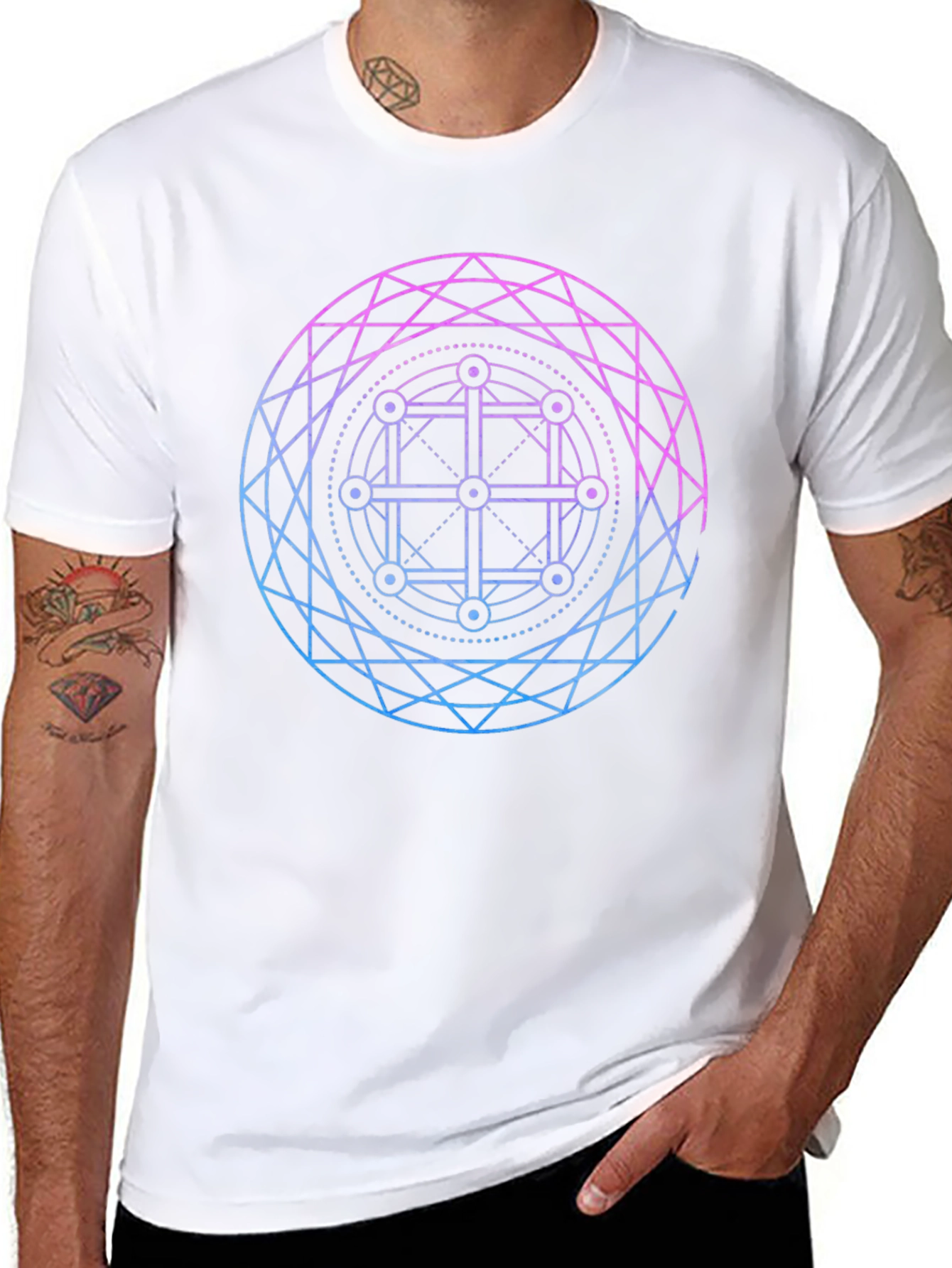 Geometric Circle Graphic Tee - Black Cotton Blend