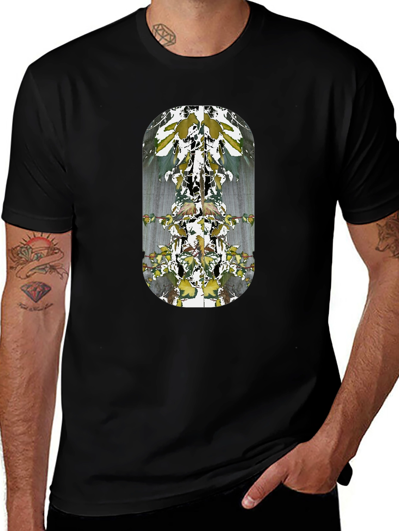 Abstract Botanical Print Black T-Shirt