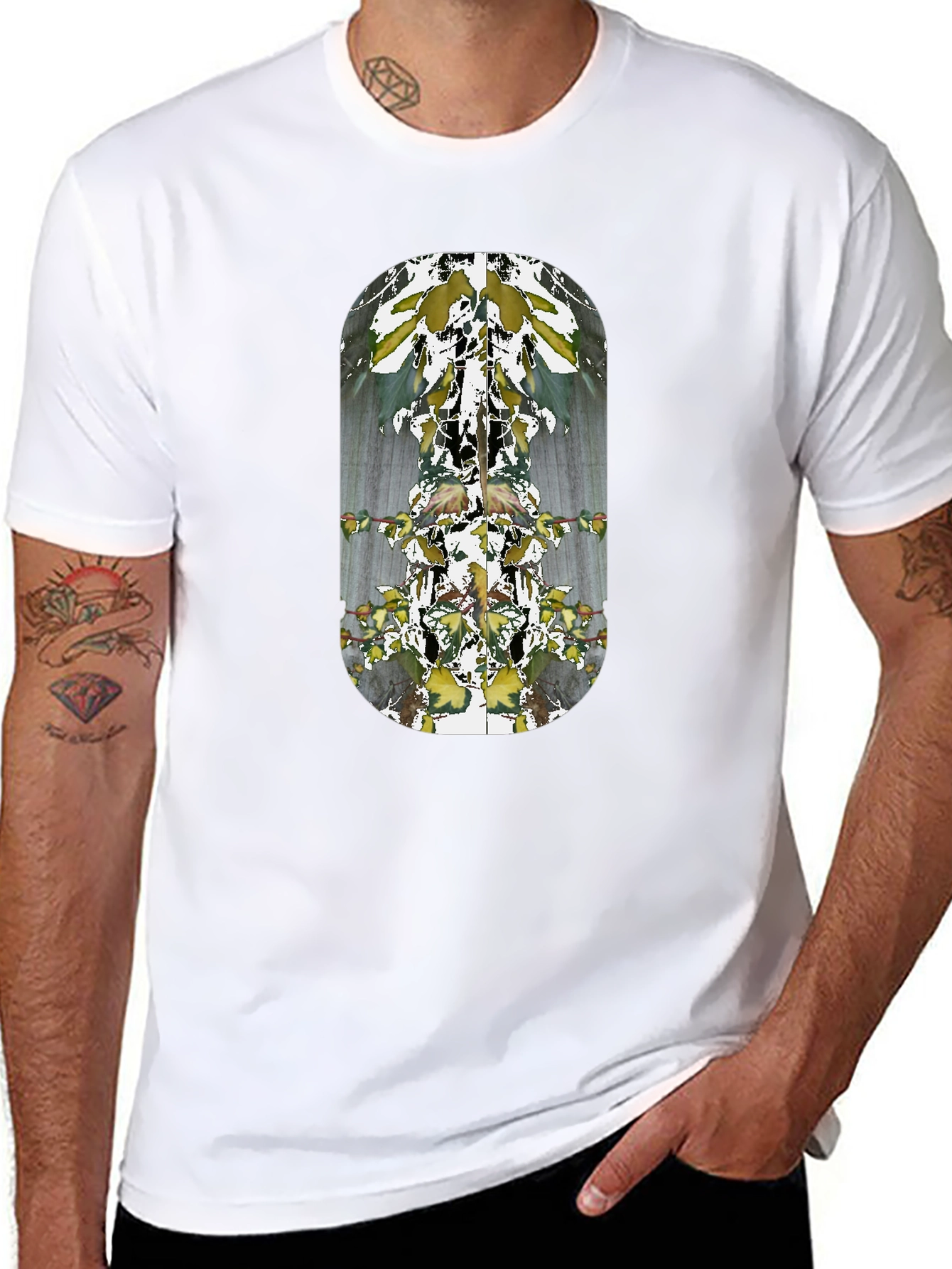 Abstract Botanical Print Black T-Shirt