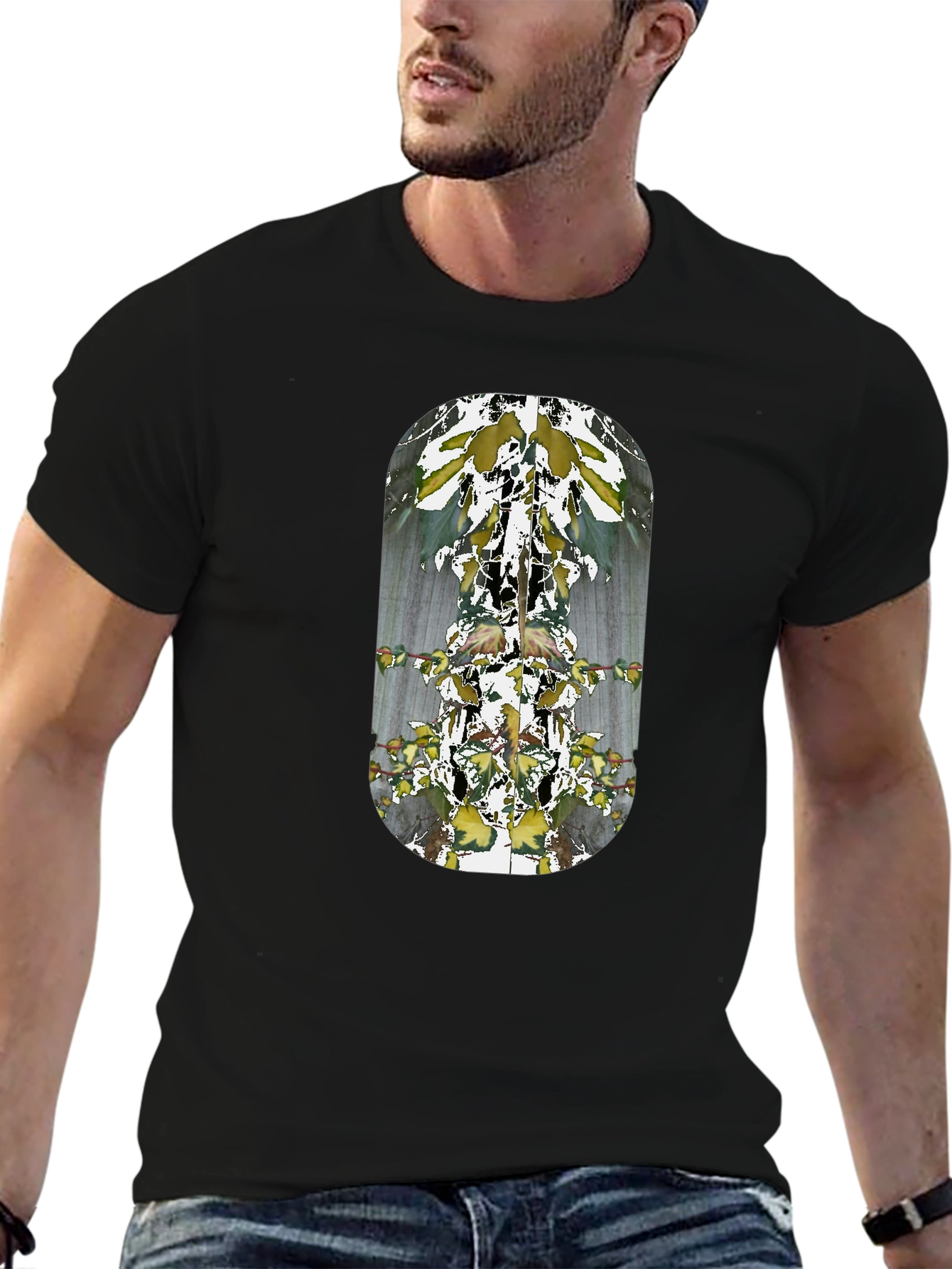 Abstract Botanical Print Black T-Shirt