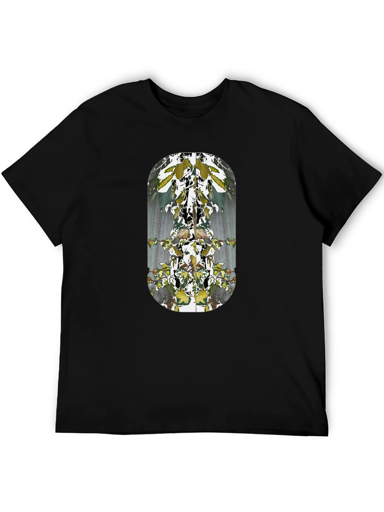 Abstract Botanical Print Black T-Shirt
