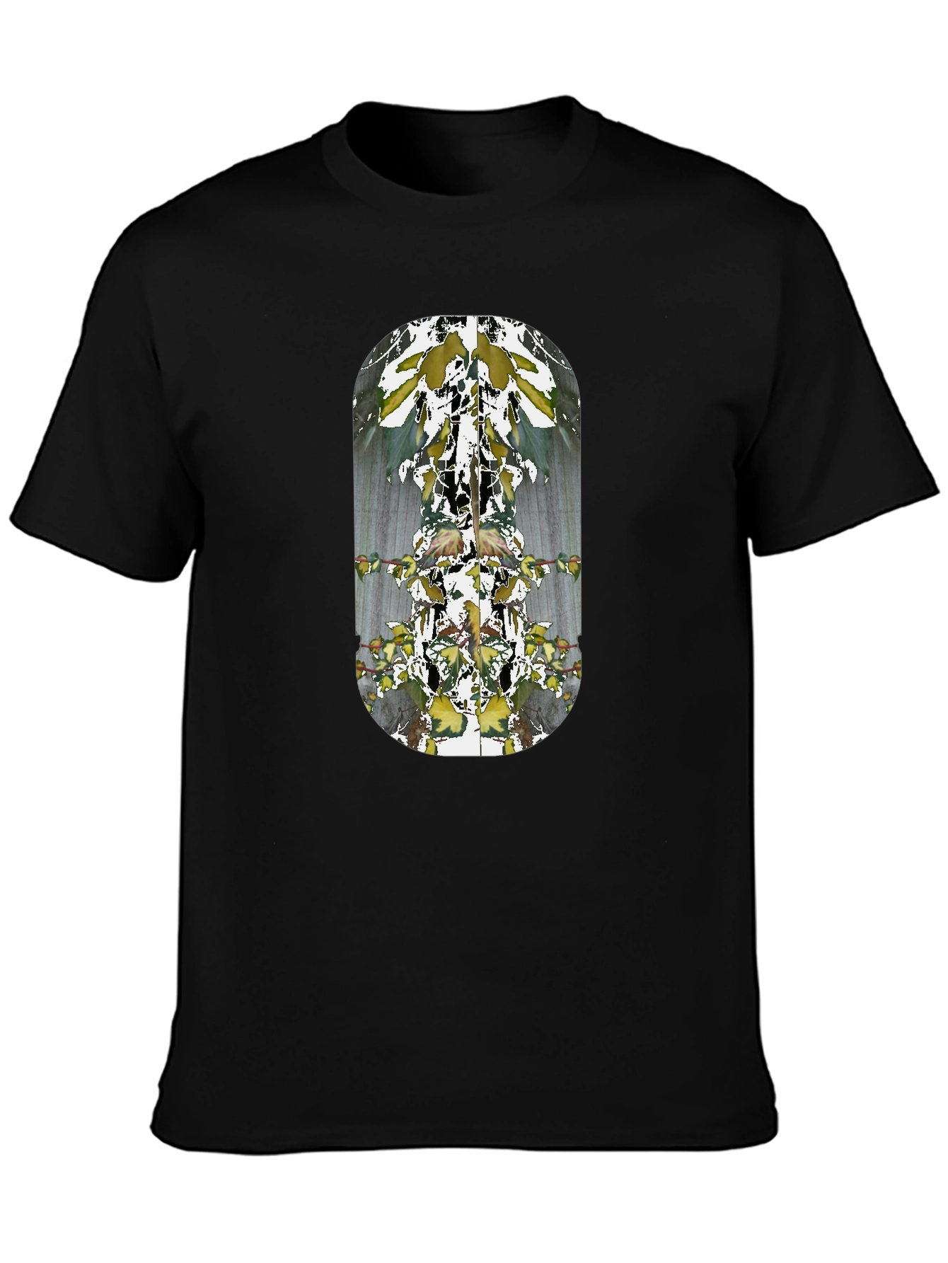 Abstract Botanical Print Black T-Shirt