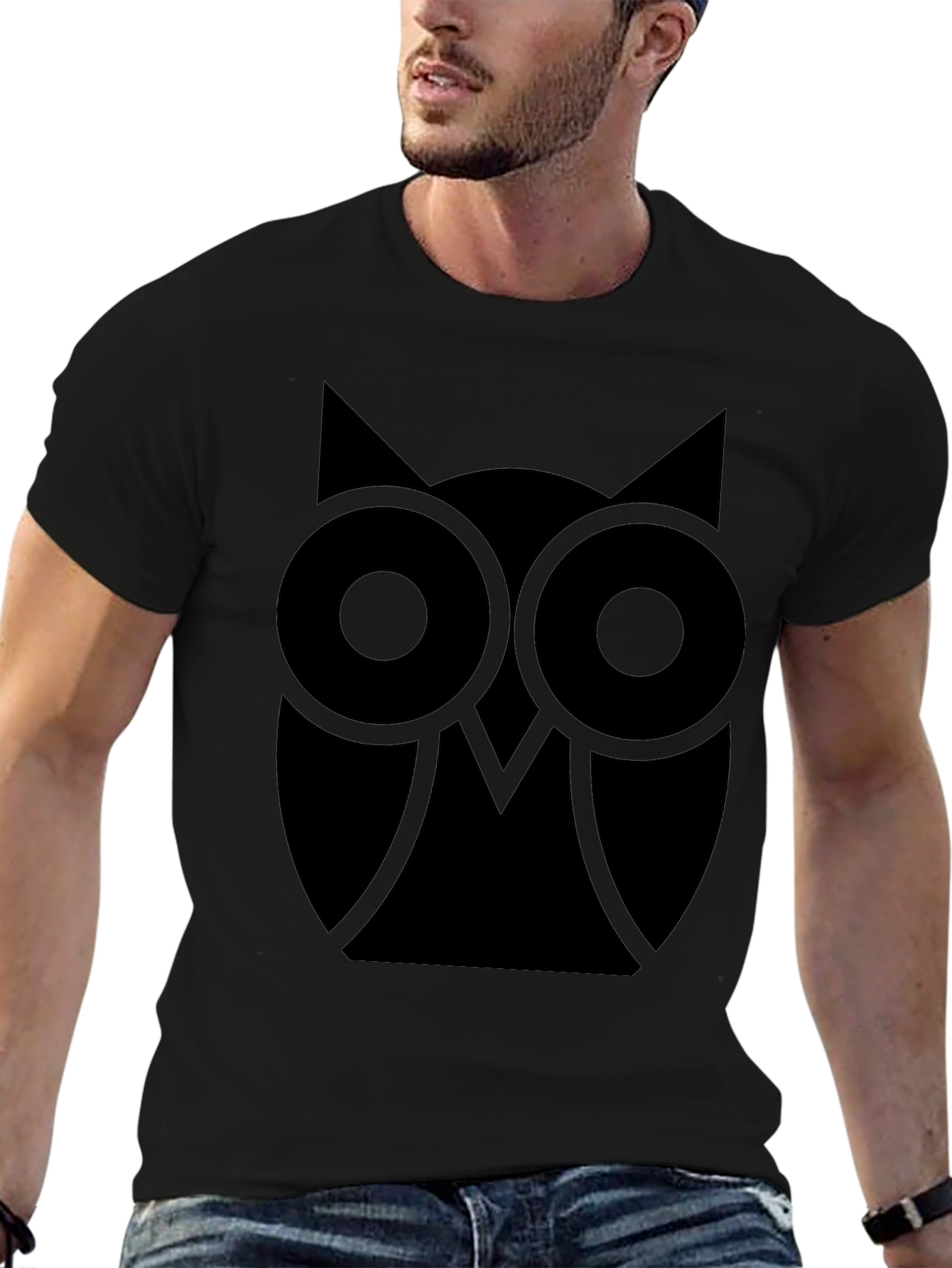 Abstract Owl Graphic Tee - Classic Black Cotton T-Shirt