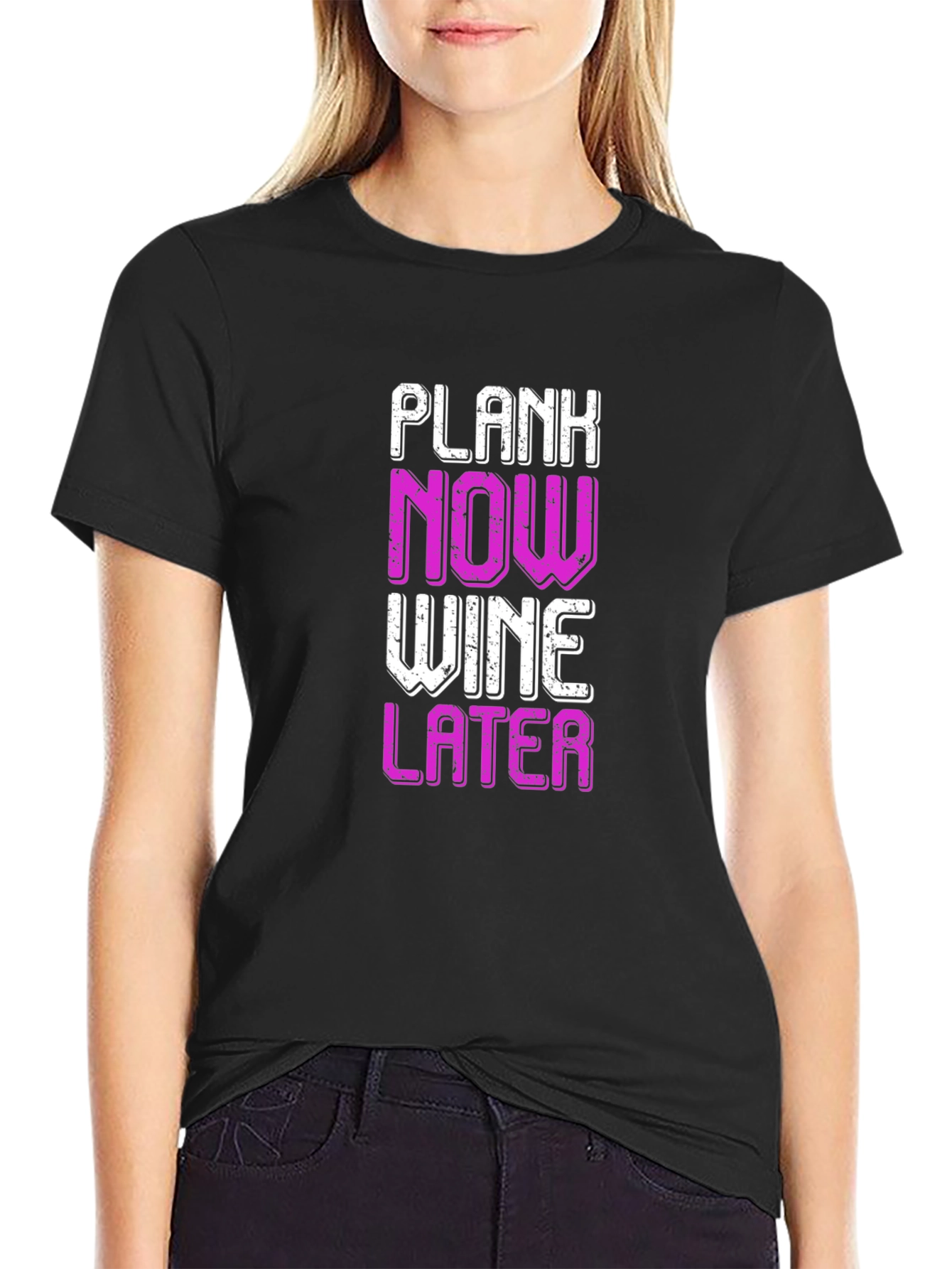 Plank Now Wine Later Black T-Shirt