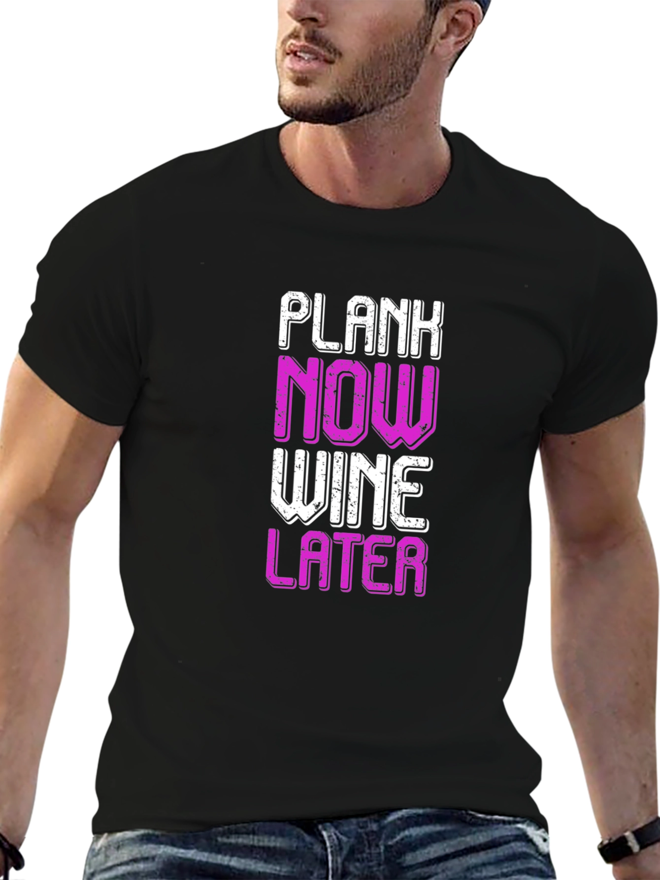 Plank Now Wine Later Black T-Shirt