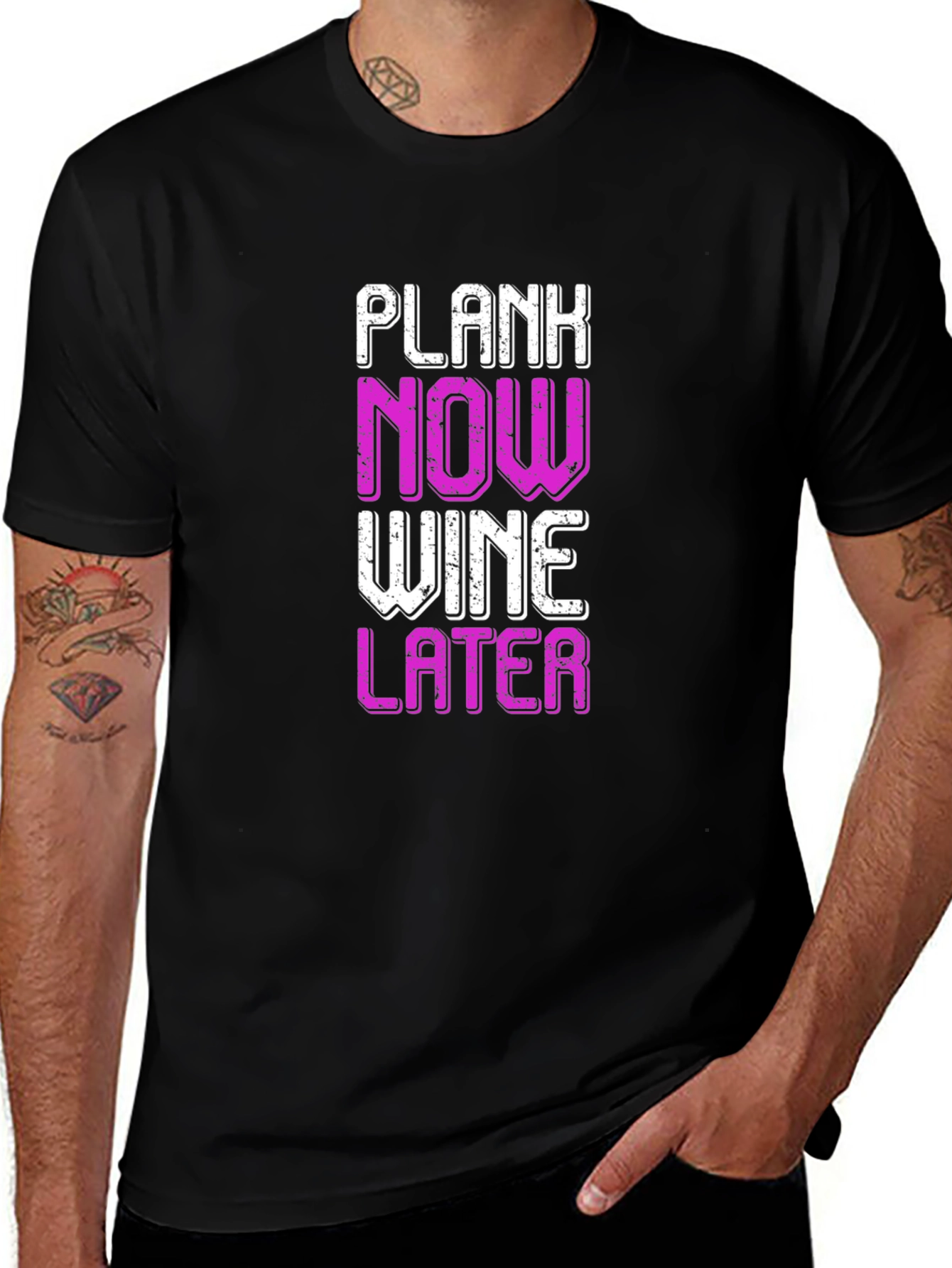 Plank Now Wine Later Black T-Shirt