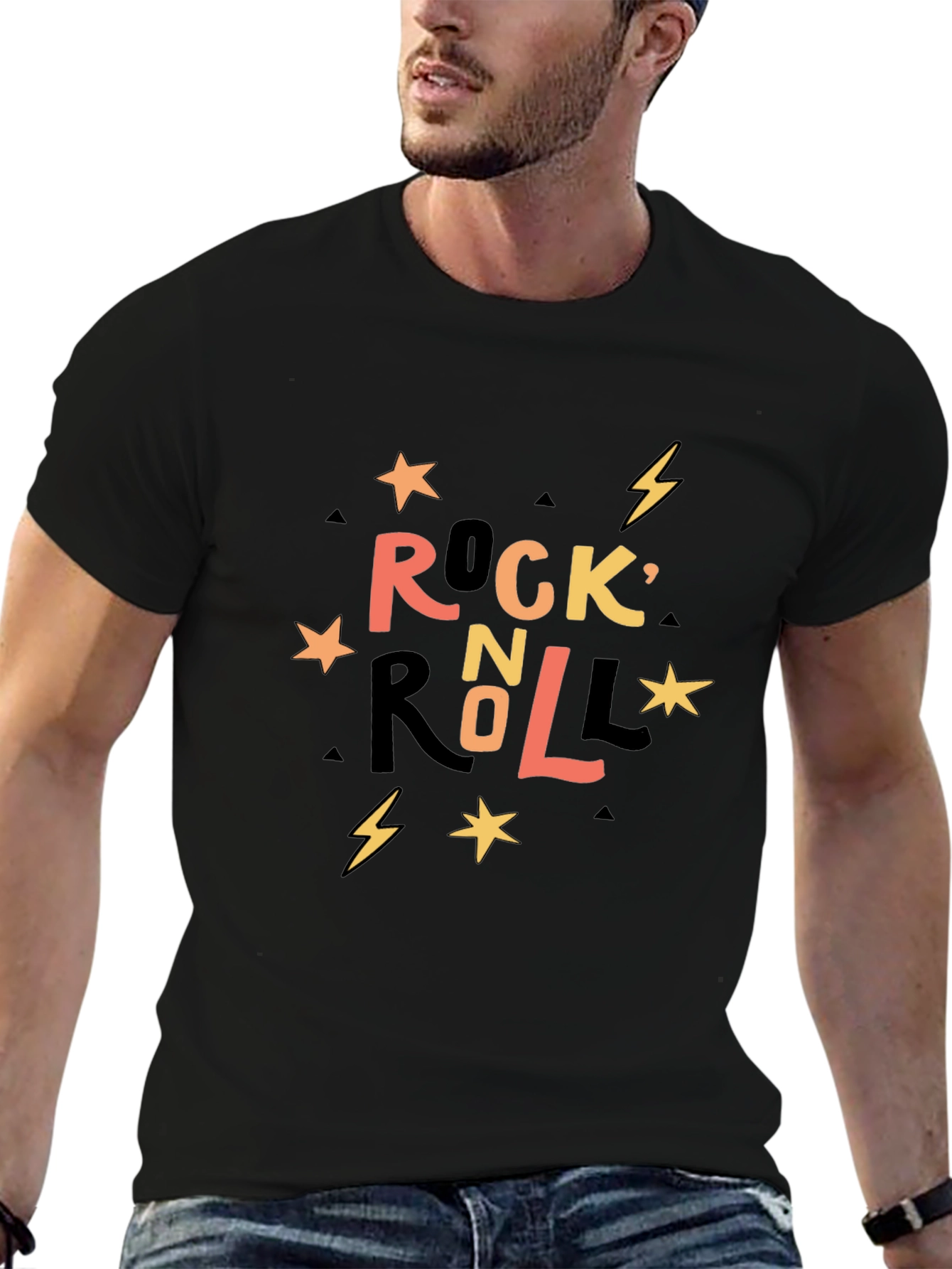 Rock n Roll Graphic Print Crew Neck T-Shirt